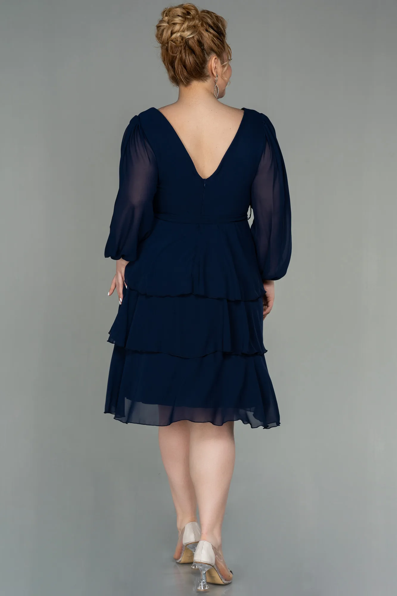 Navy Blue-Short Chiffon Oversized Evening Dress ABK1002