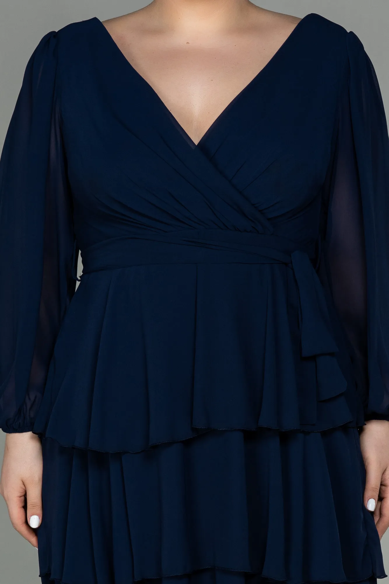 Navy Blue-Short Chiffon Oversized Evening Dress ABK1002