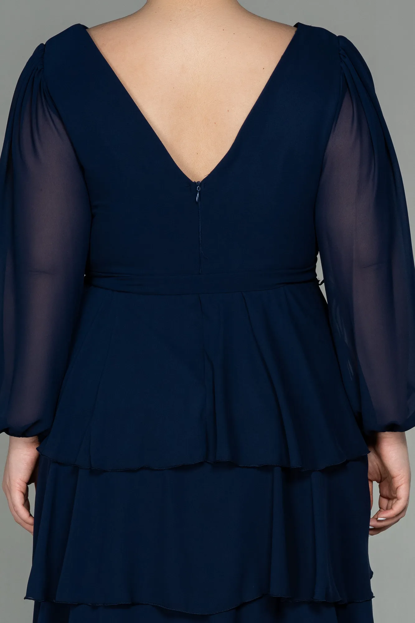 Navy Blue-Short Chiffon Oversized Evening Dress ABK1002