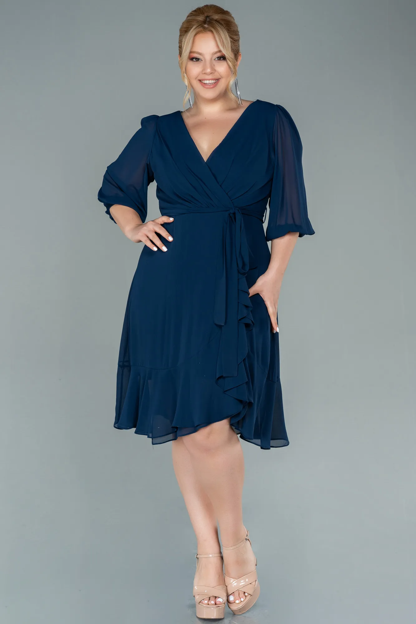 Navy Blue-Short Chiffon Oversized Evening Dress ABK1340