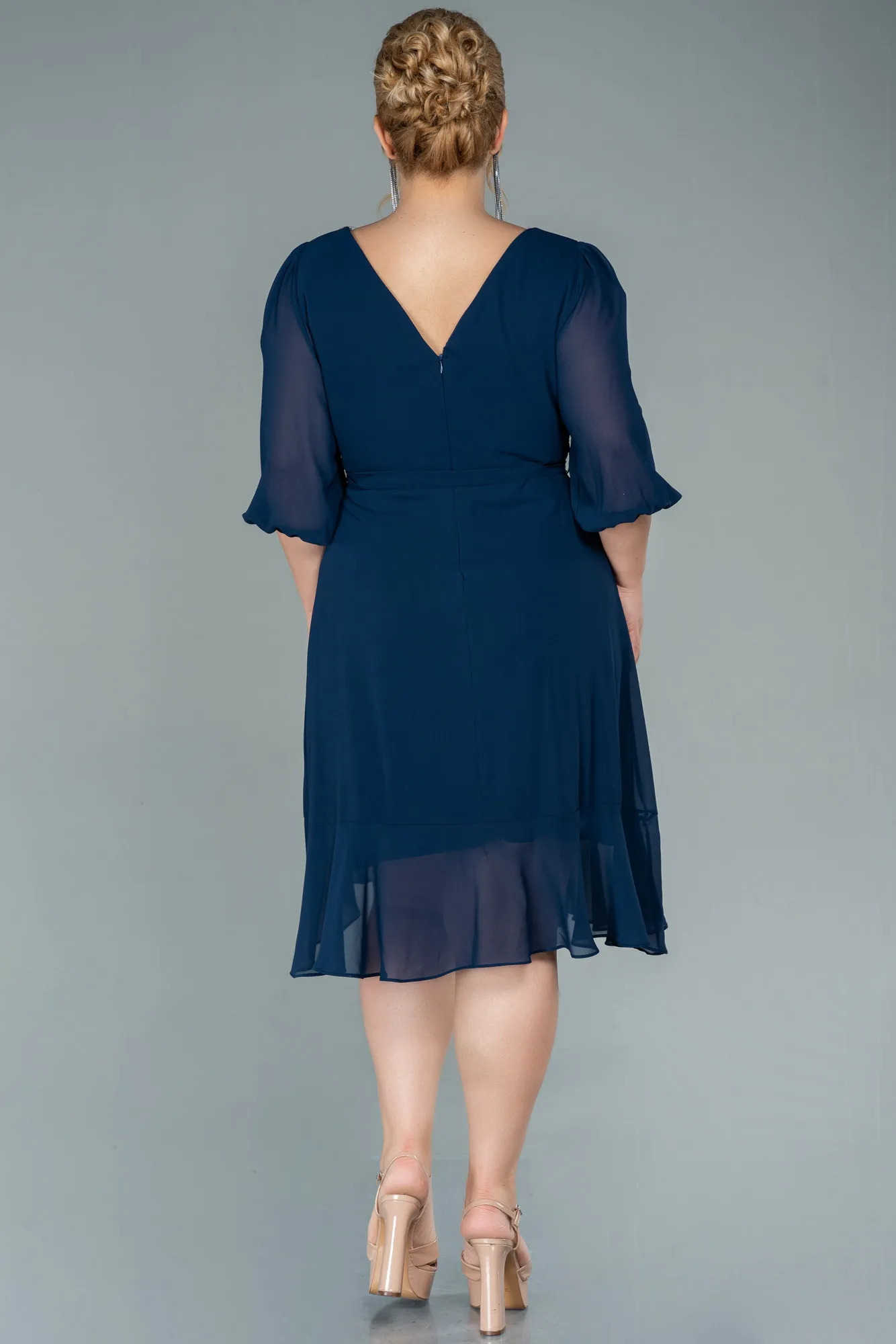 Navy Blue-Short Chiffon Oversized Evening Dress ABK1340