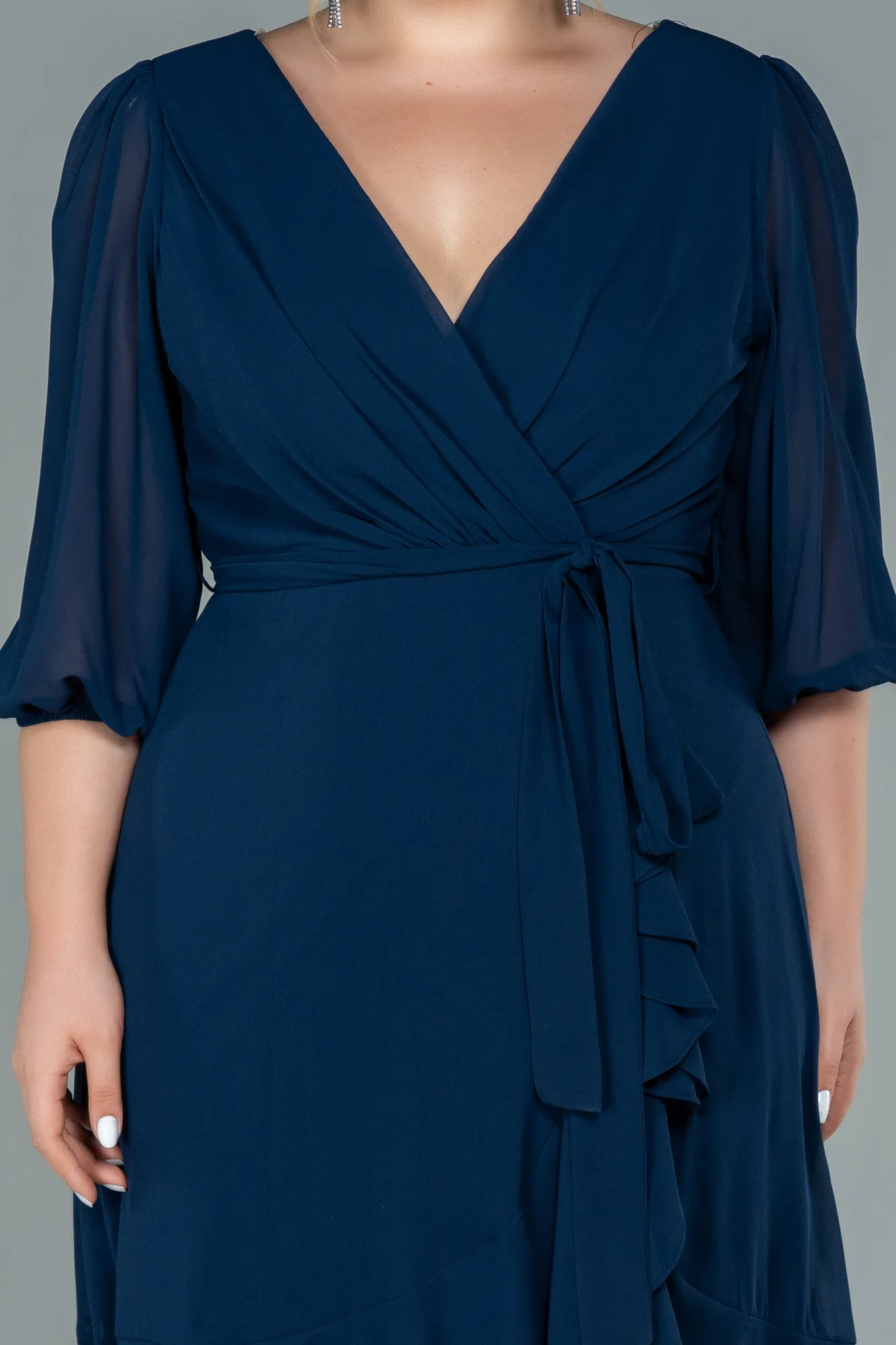 Navy Blue-Short Chiffon Oversized Evening Dress ABK1340