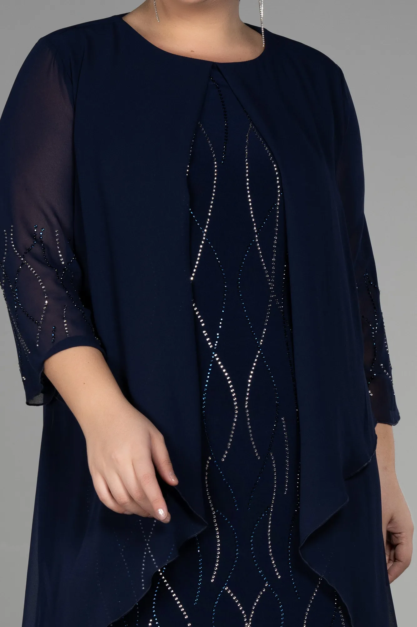 Navy Blue-Short Chiffon Plus Size Evening Dress ABK1290