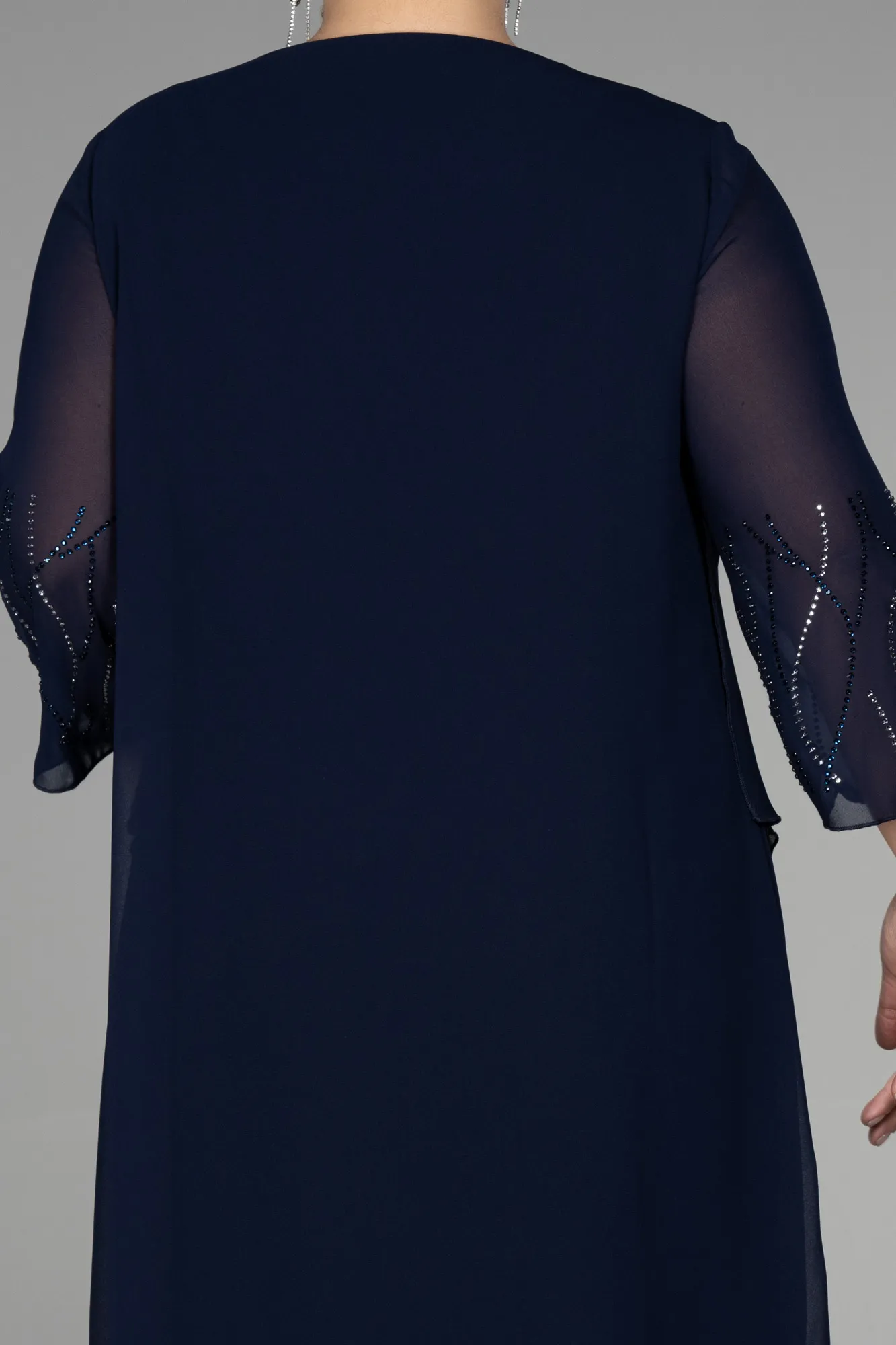 Navy Blue-Short Chiffon Plus Size Evening Dress ABK1290