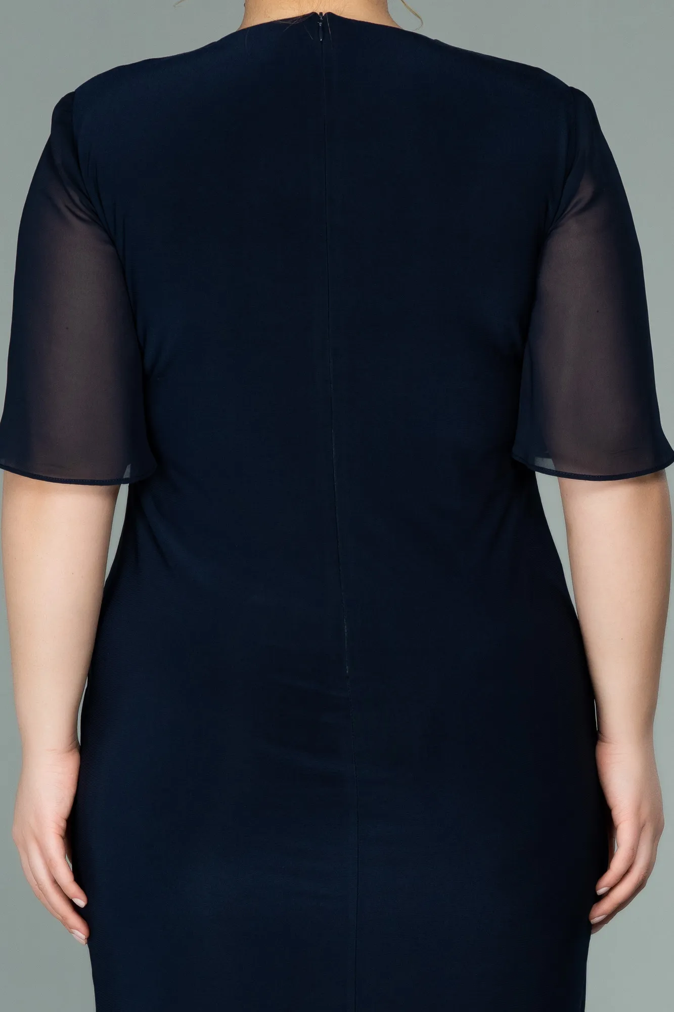 Navy Blue-Short Chiffon Plus Size Evening Dress ABK1299