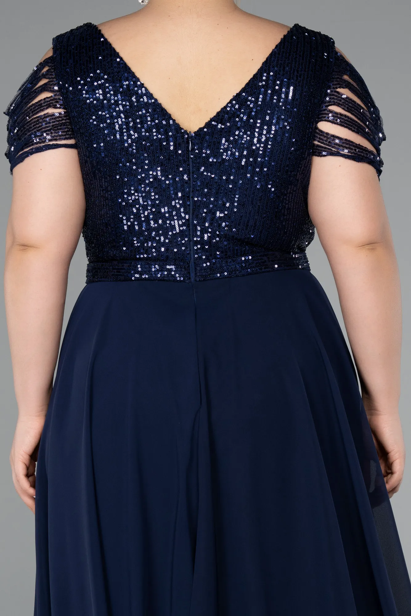 Navy Blue-Short Chiffon Plus Size Evening Dress ABK1376
