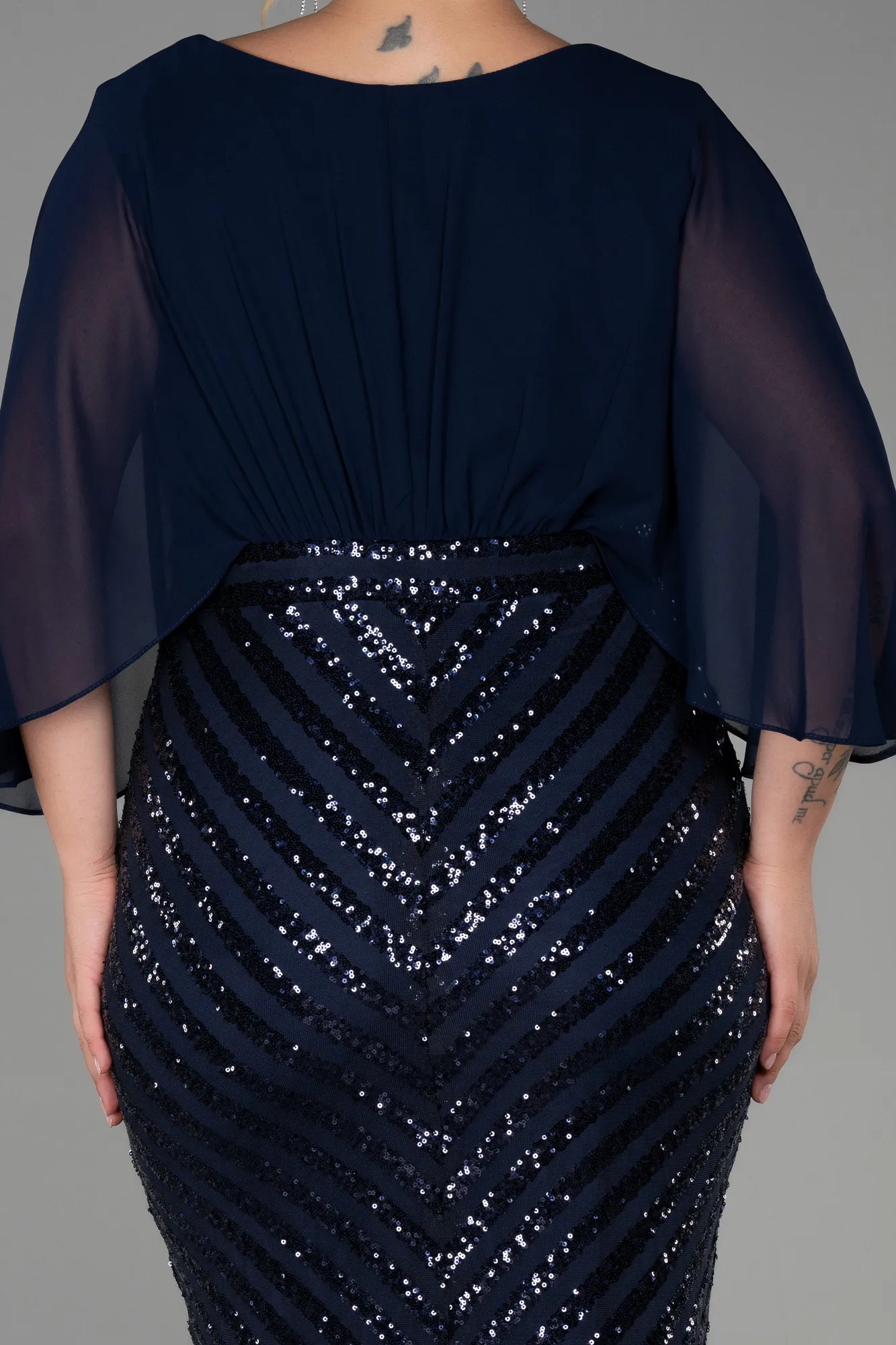 Navy Blue-Short Chiffon Plus Size Evening Dress ABK1852