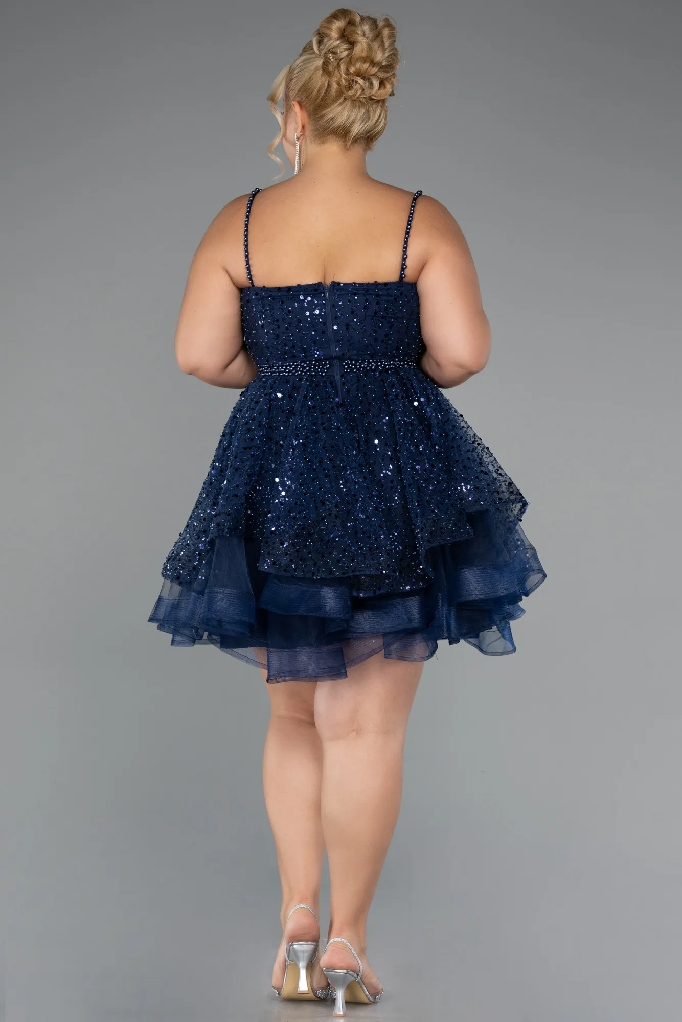 Navy Blue-Short Formal Plus Size Dress ABK2436