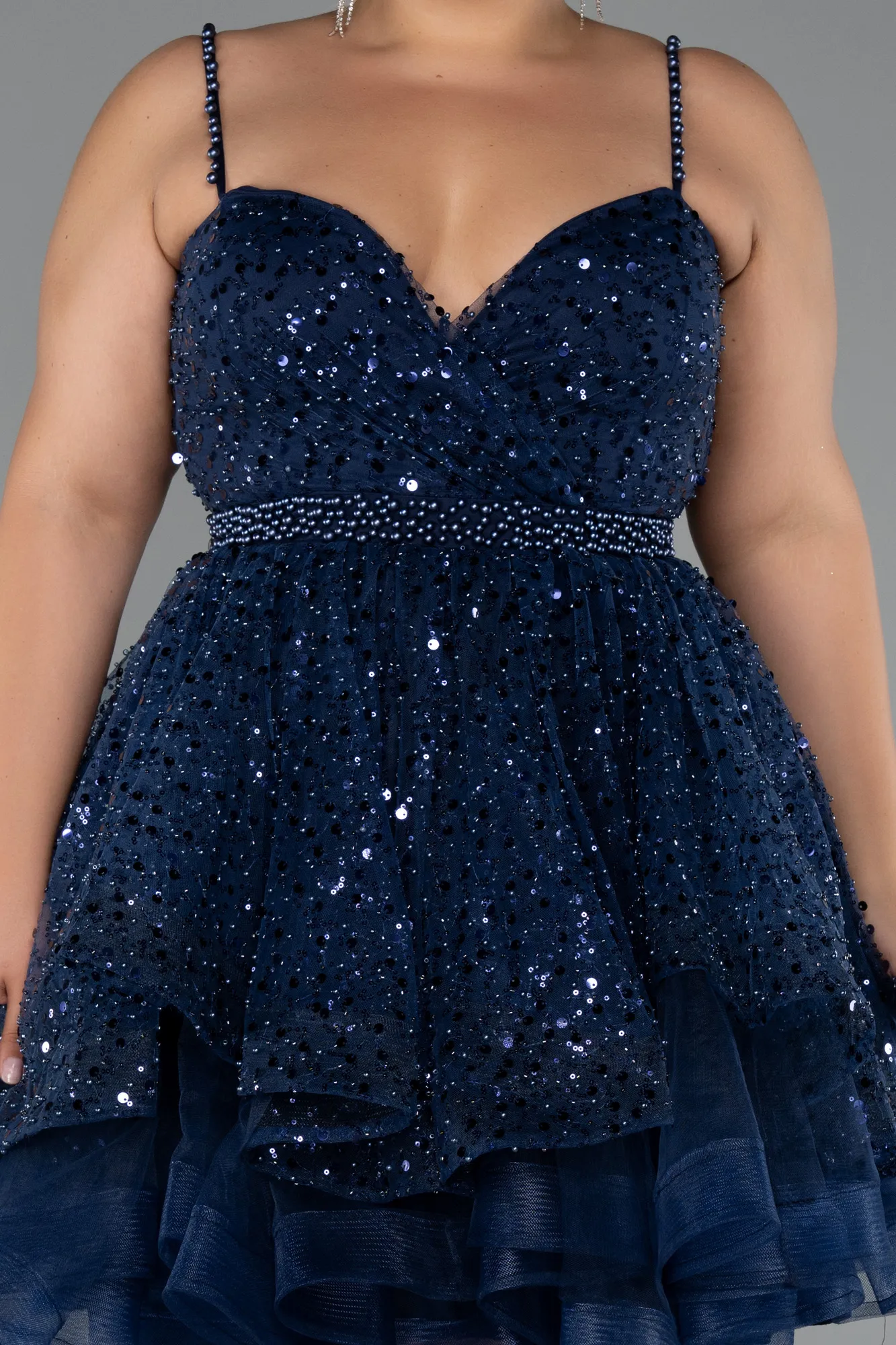 Navy Blue-Short Formal Plus Size Dress ABK2436