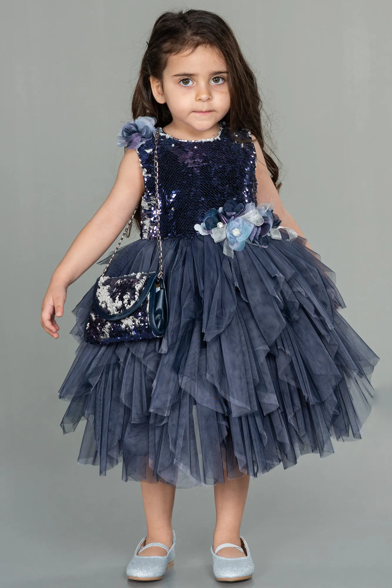 Navy Blue-Short Girl Dress ABK1485