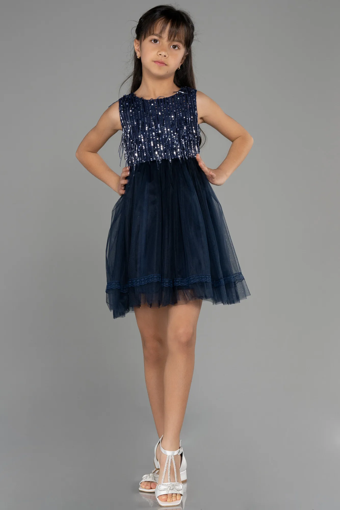 Navy Blue-Short Girl Dress ABK1973