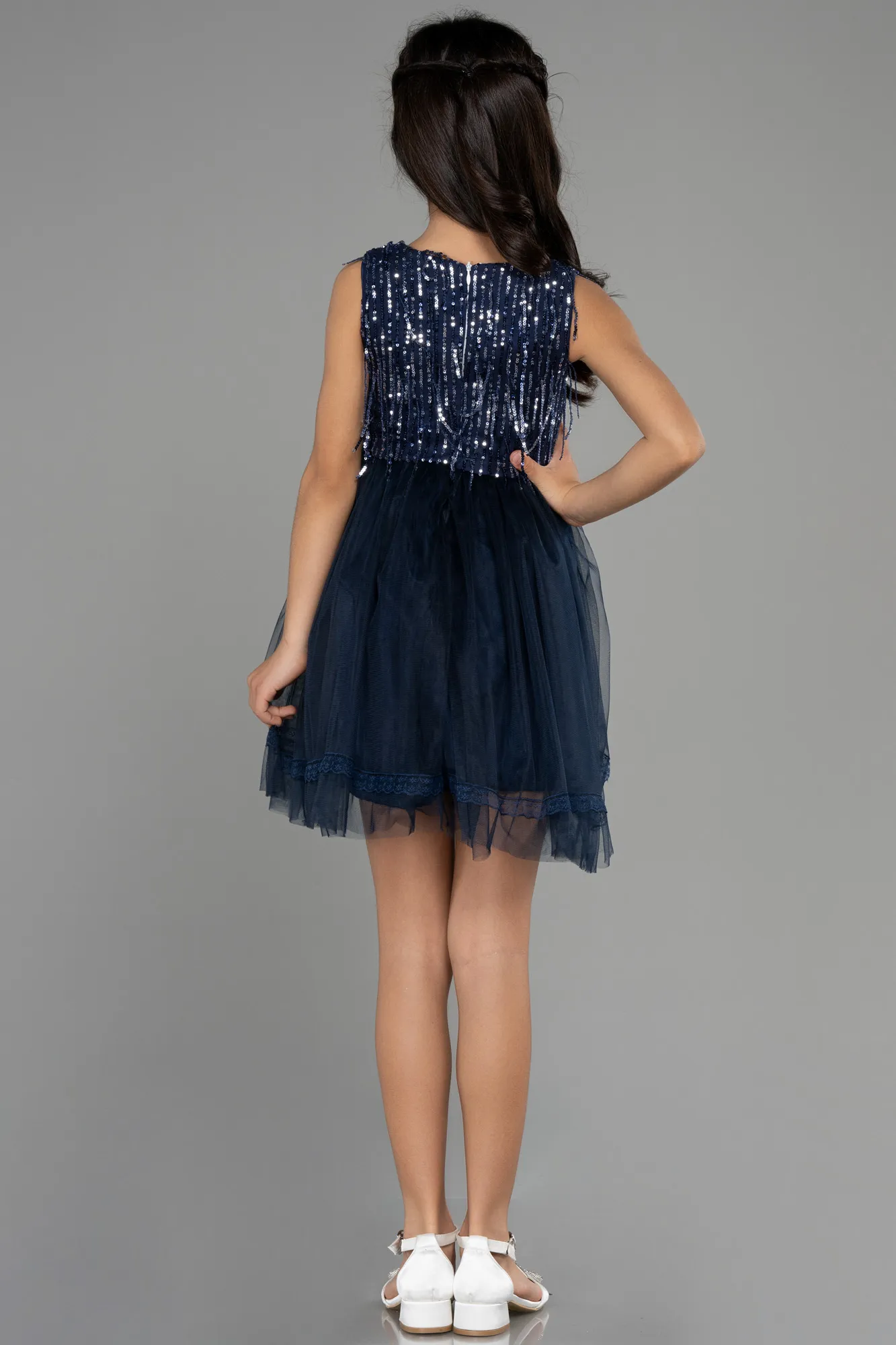 Navy Blue-Short Girl Dress ABK1973