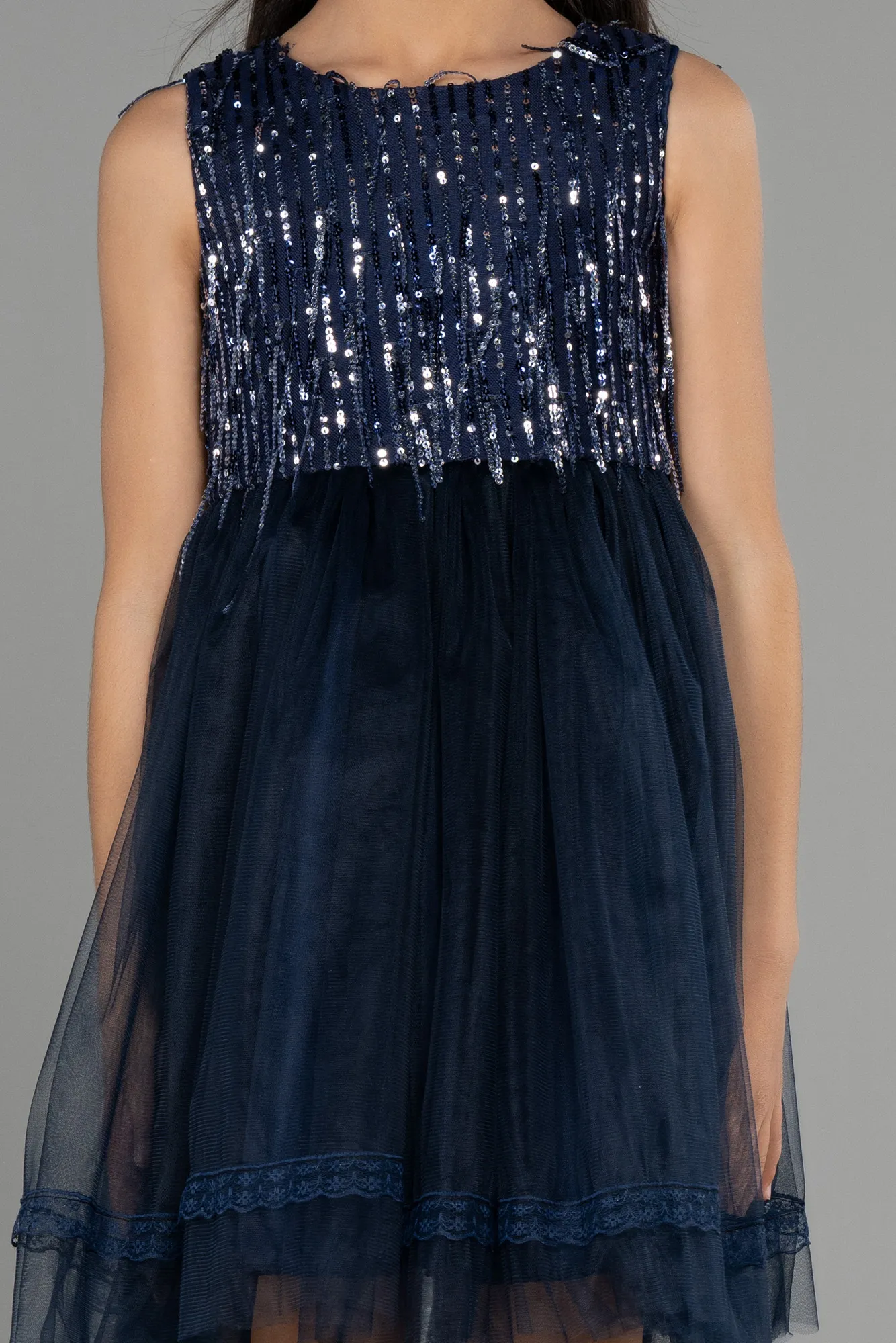 Navy Blue-Short Girl Dress ABK1973