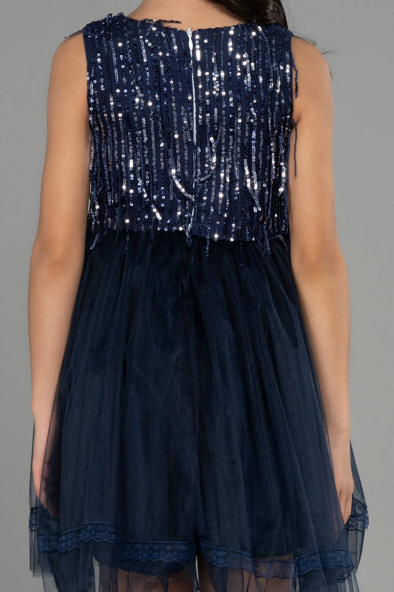 Navy Blue-Short Girl Dress ABK1973