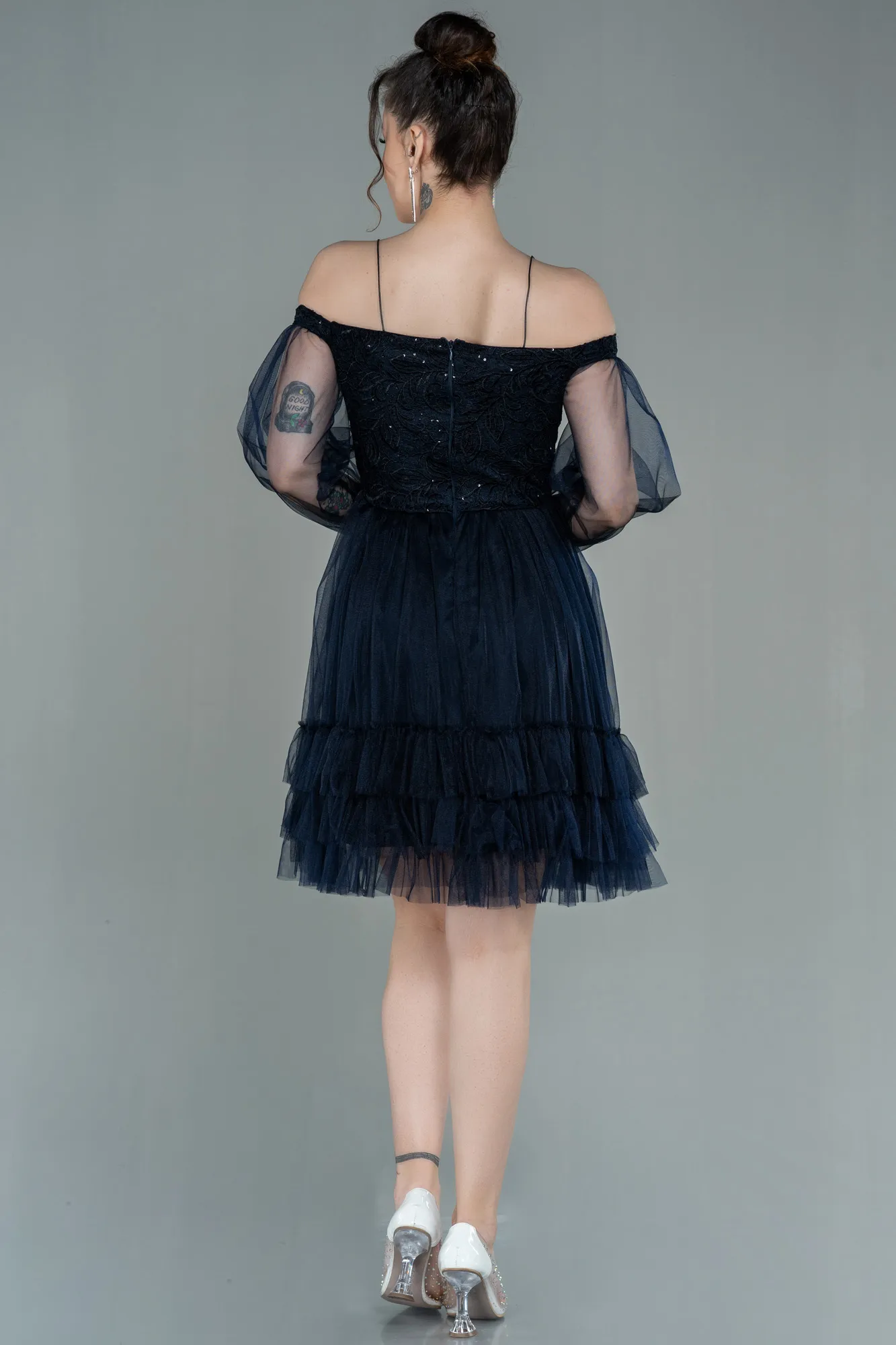 Navy Blue-Short Invitation Dress ABK992
