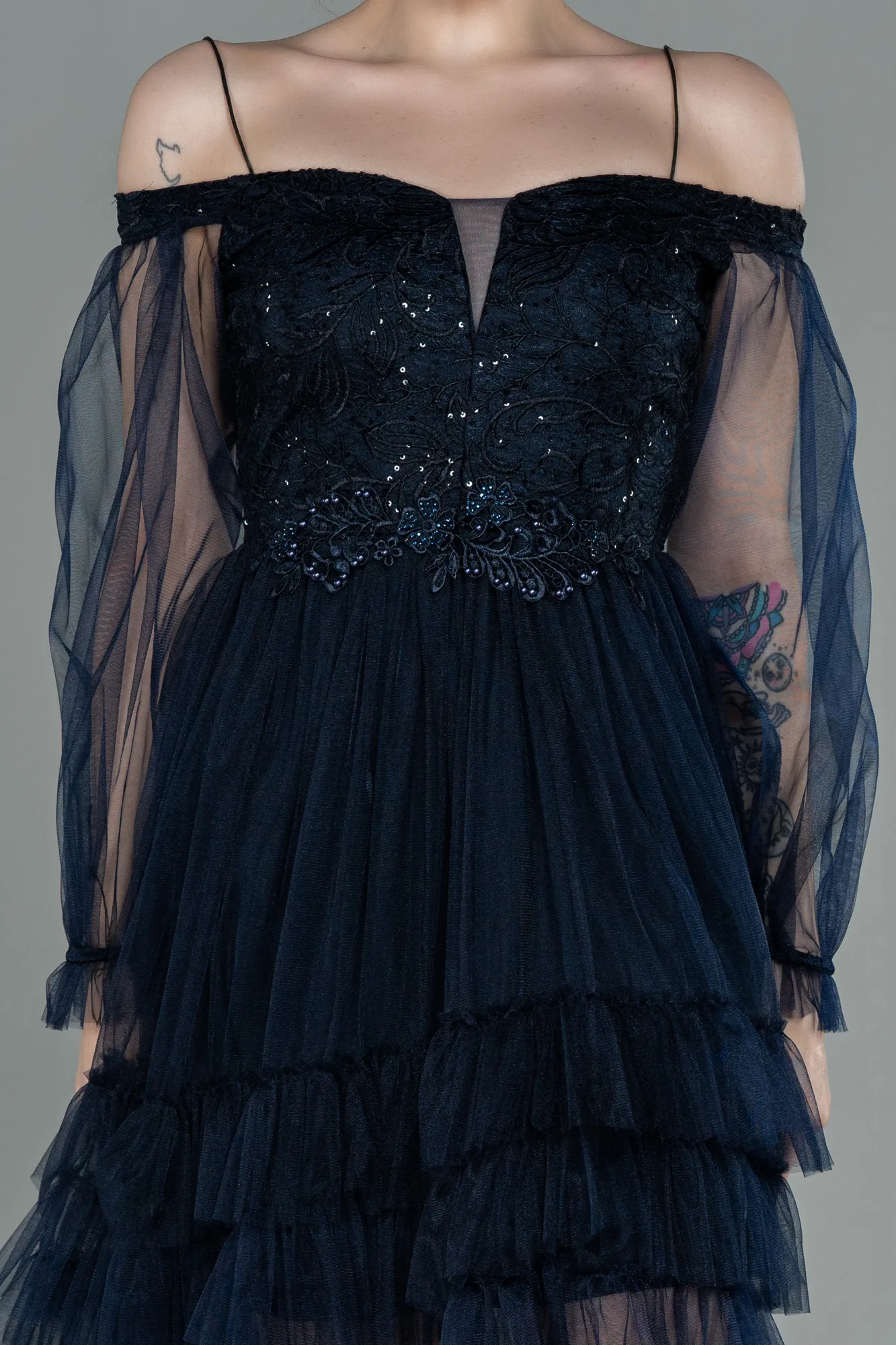 Navy Blue-Short Invitation Dress ABK992