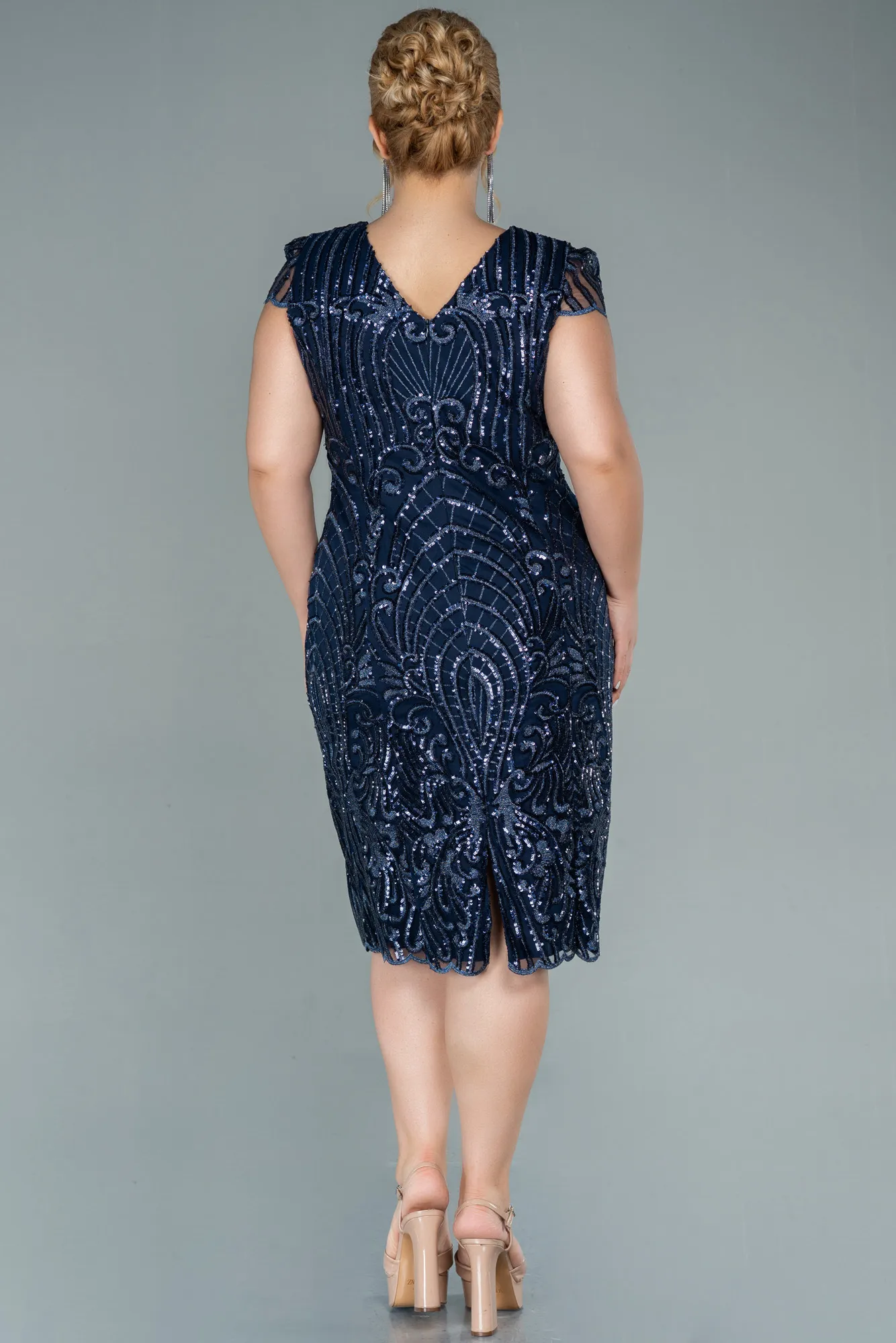 Navy Blue-Short Laced Oversized Evening Dress ABK1283