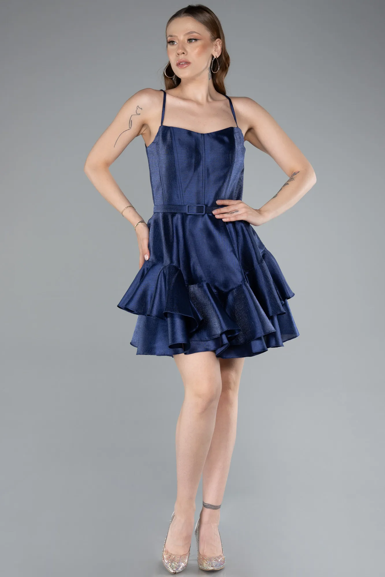 Navy Blue-Short Mermaid Prom Dress ABK2356