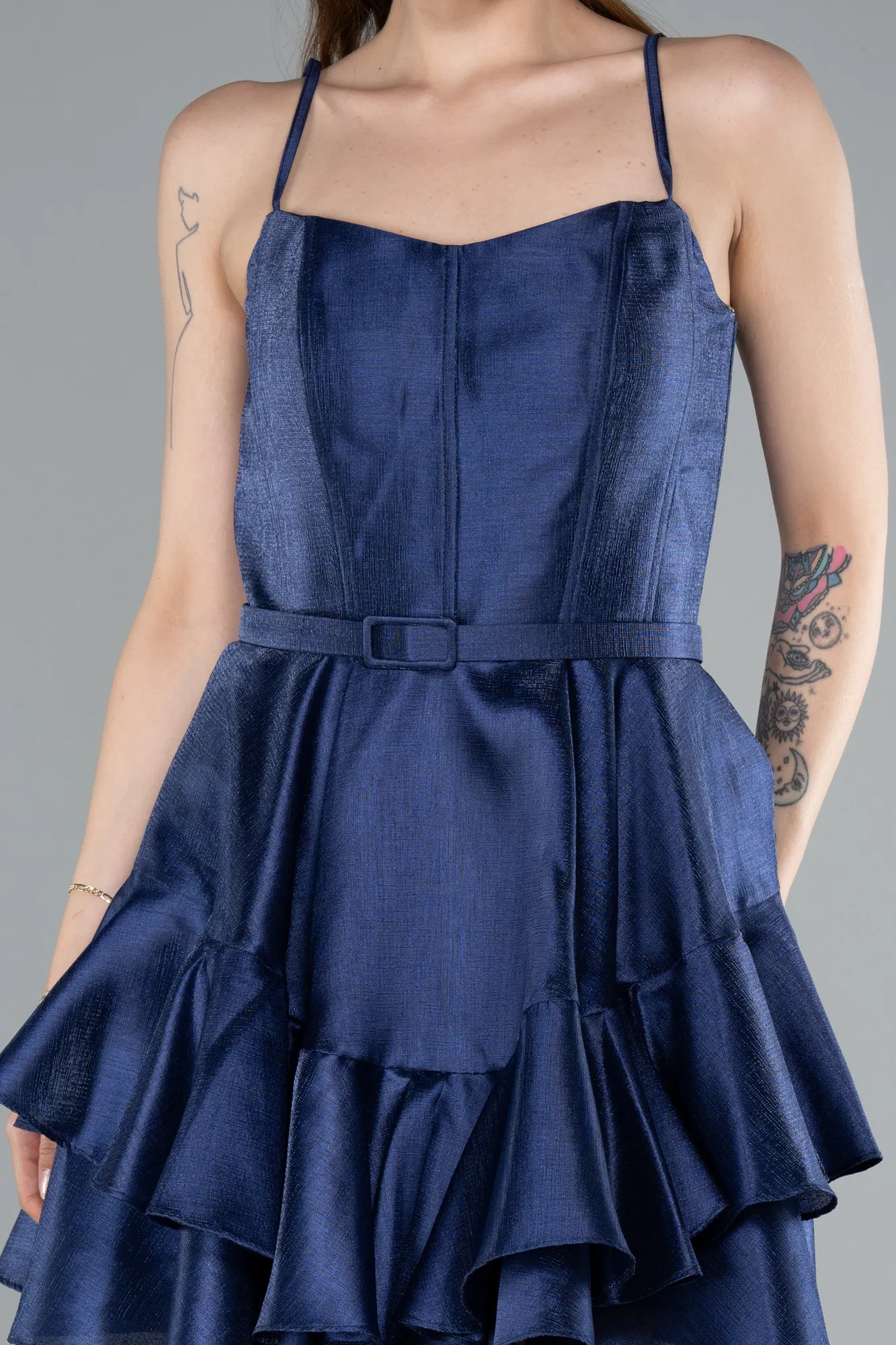Navy Blue-Short Mermaid Prom Dress ABK2356