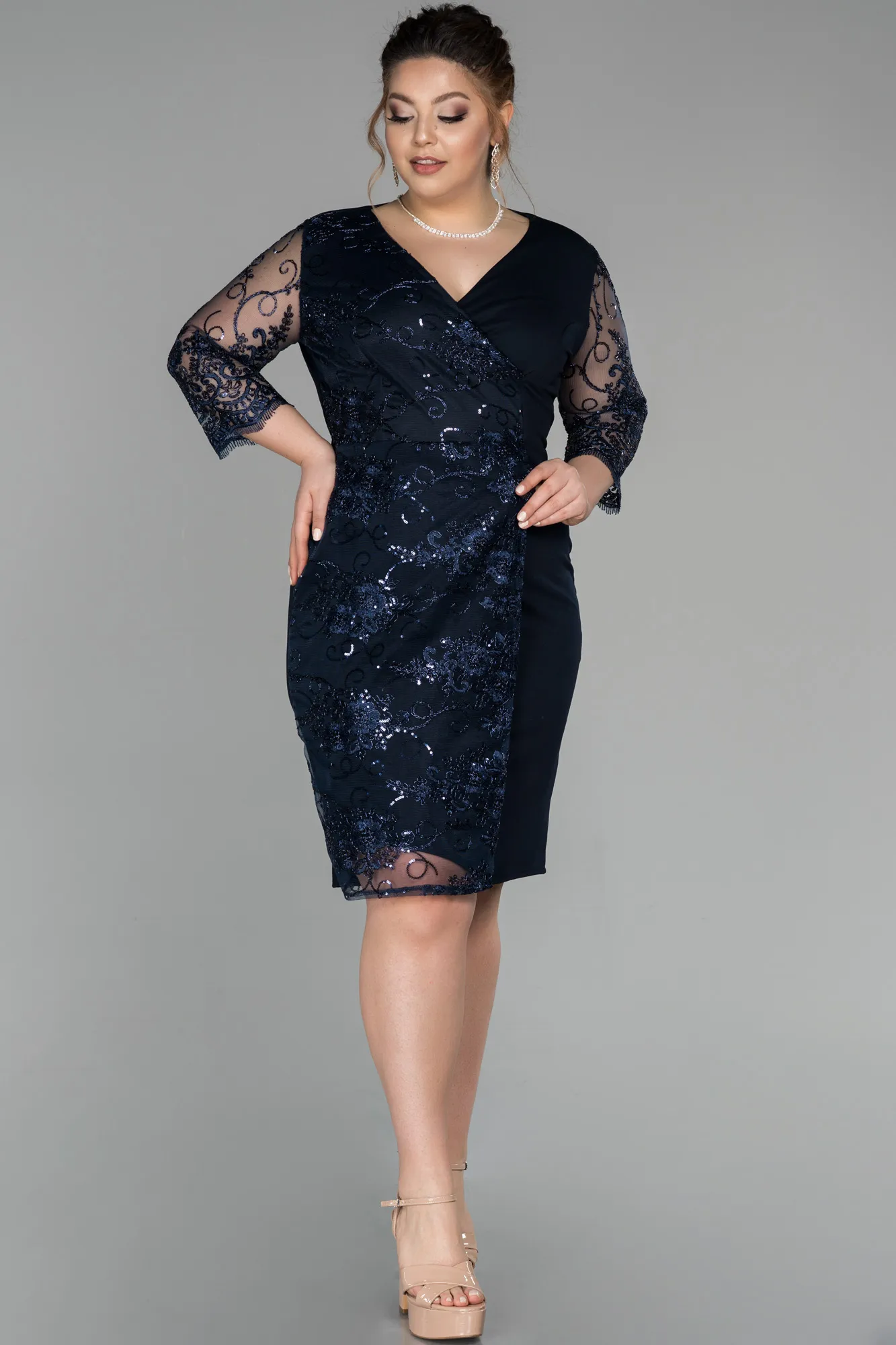 Navy Blue-Short Oversized Evening Dress ABK833