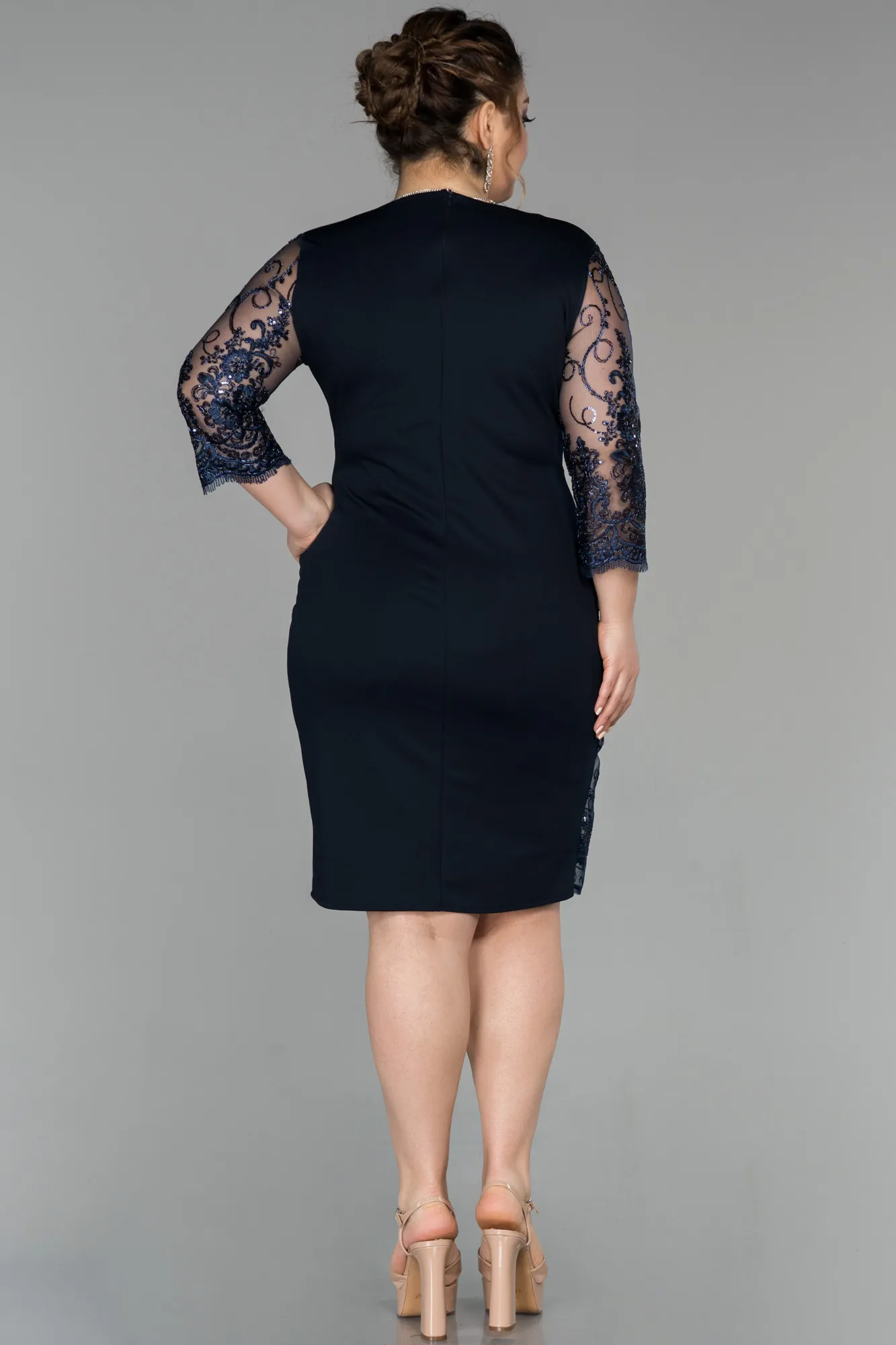 Navy Blue-Short Oversized Evening Dress ABK833