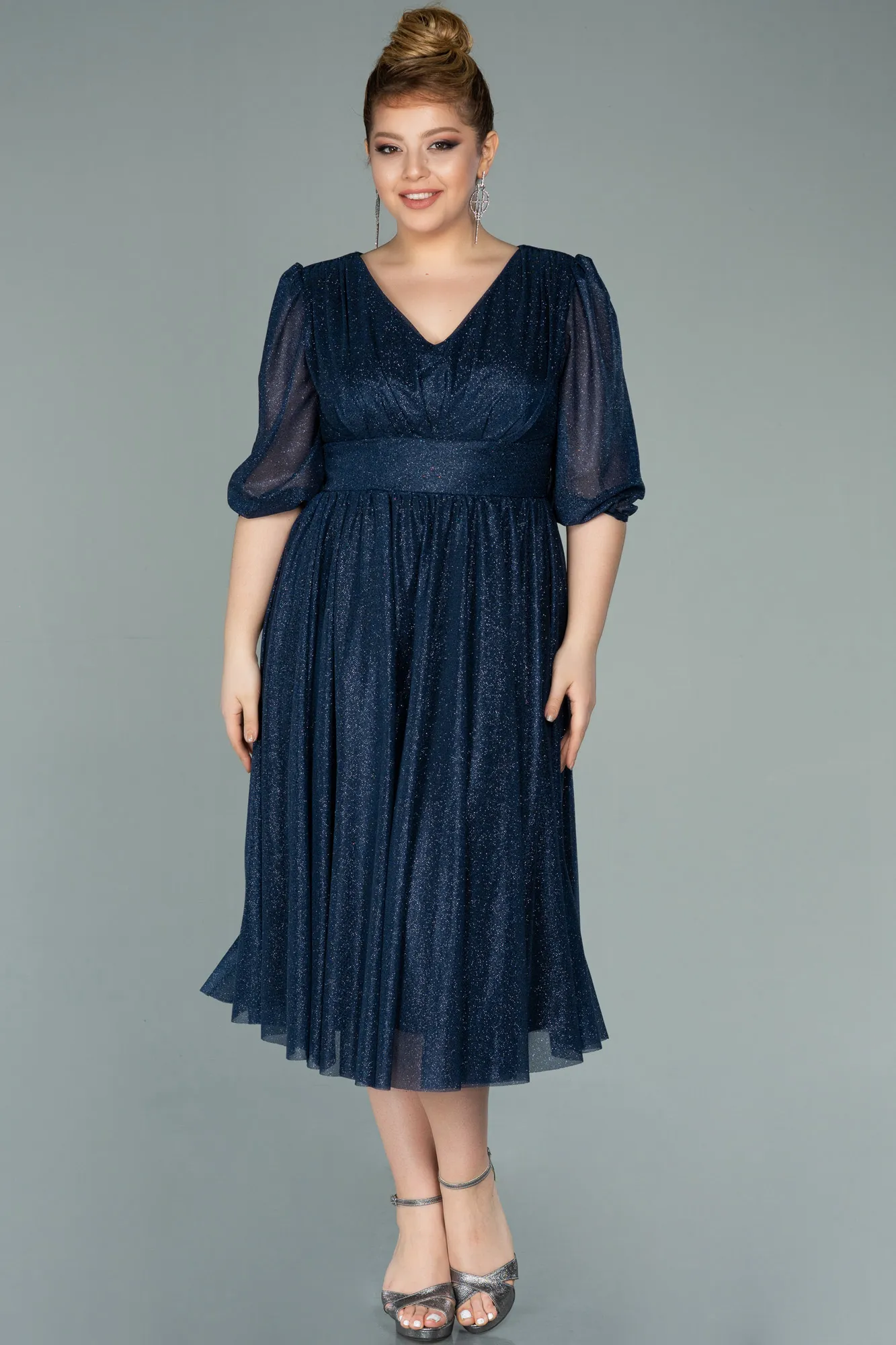 Navy Blue-Short Plus Size Evening Dress ABK1098
