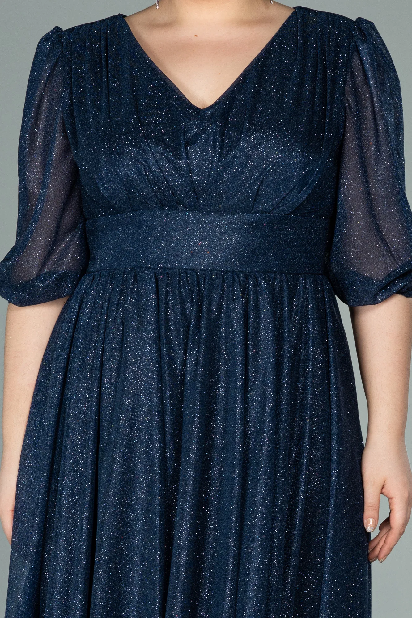 Navy Blue-Short Plus Size Evening Dress ABK1098