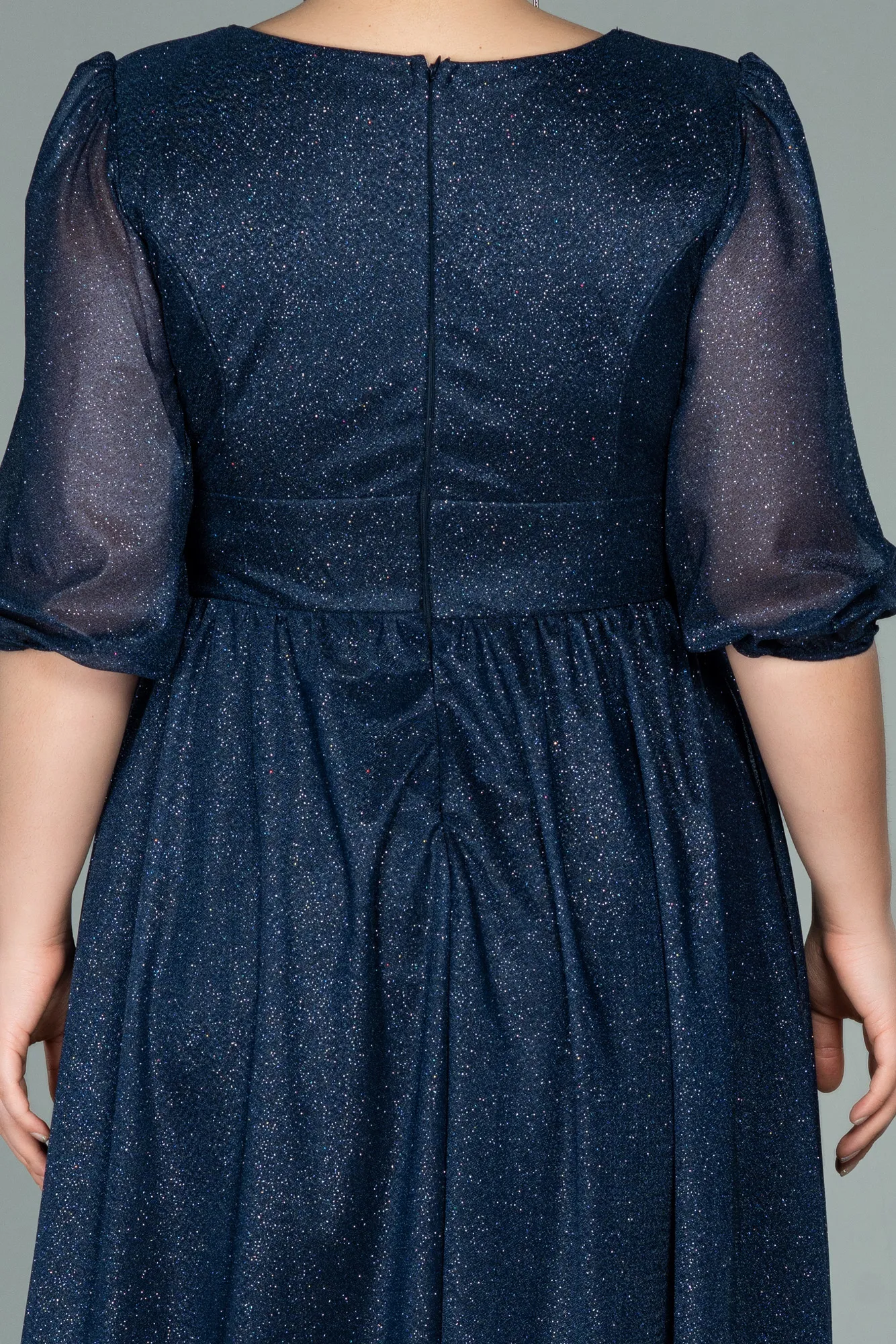 Navy Blue-Short Plus Size Evening Dress ABK1098