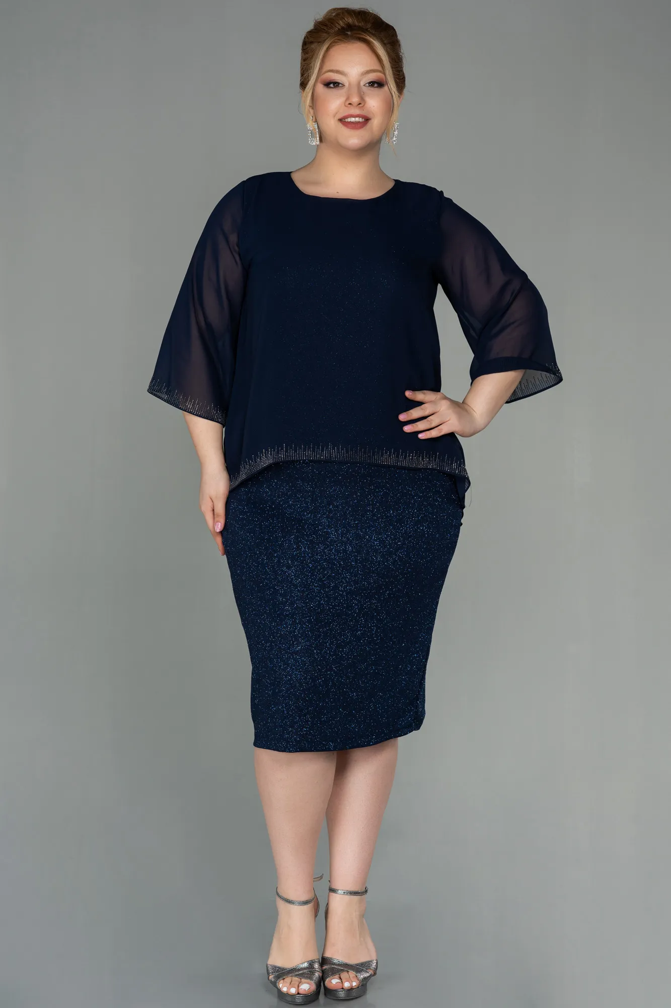Navy Blue-Short Plus Size Evening Dress ABK1593