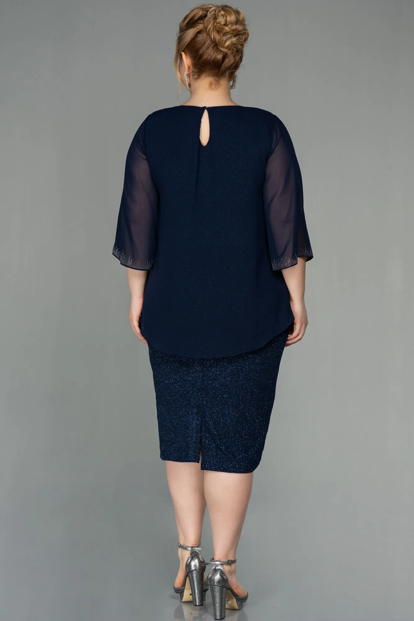 Navy Blue-Short Plus Size Evening Dress ABK1593