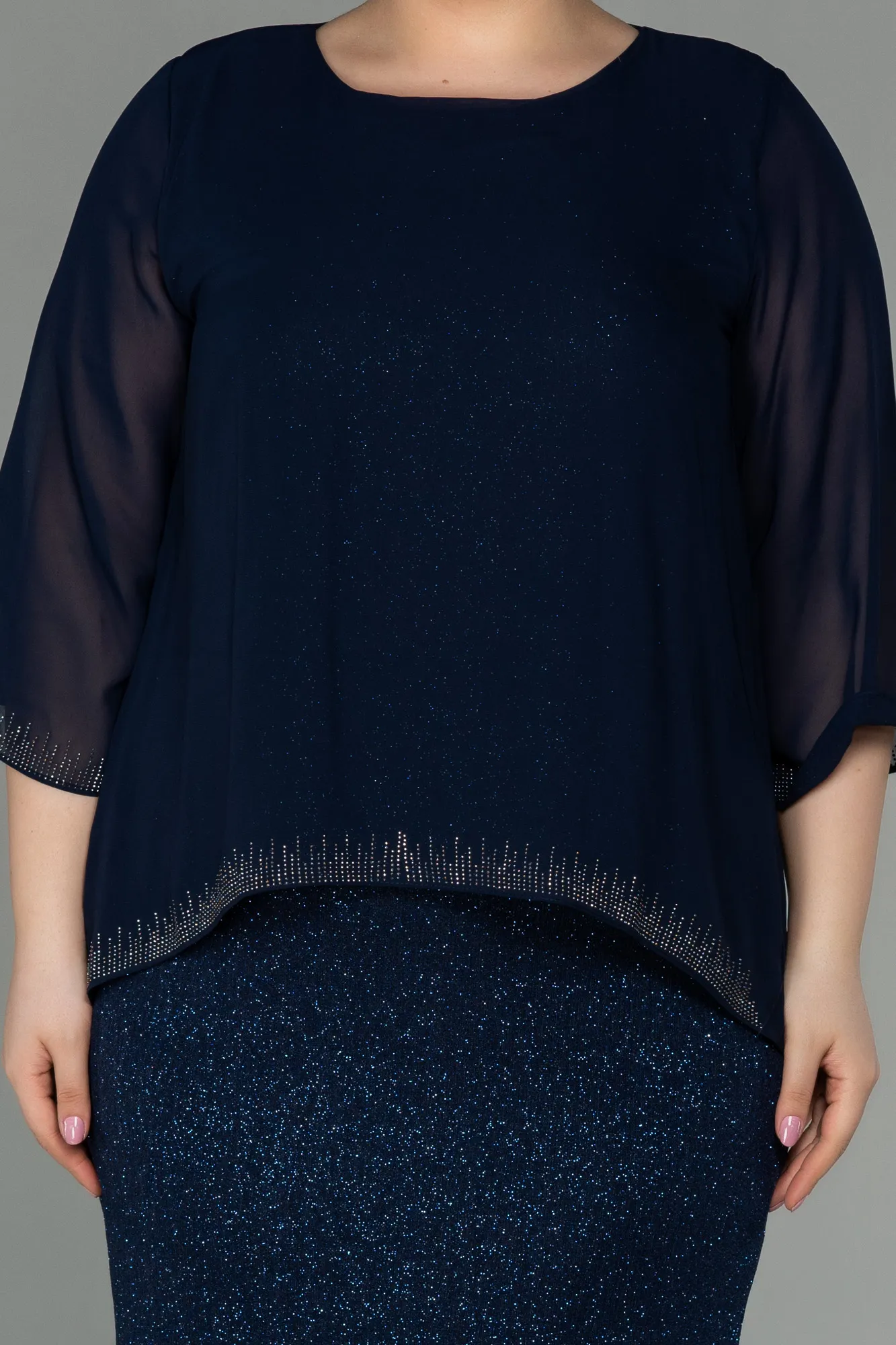 Navy Blue-Short Plus Size Evening Dress ABK1593