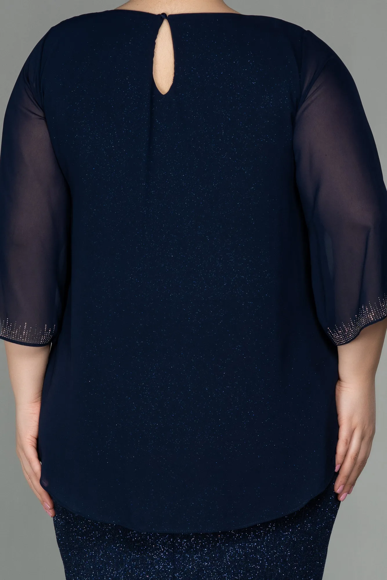 Navy Blue-Short Plus Size Evening Dress ABK1593