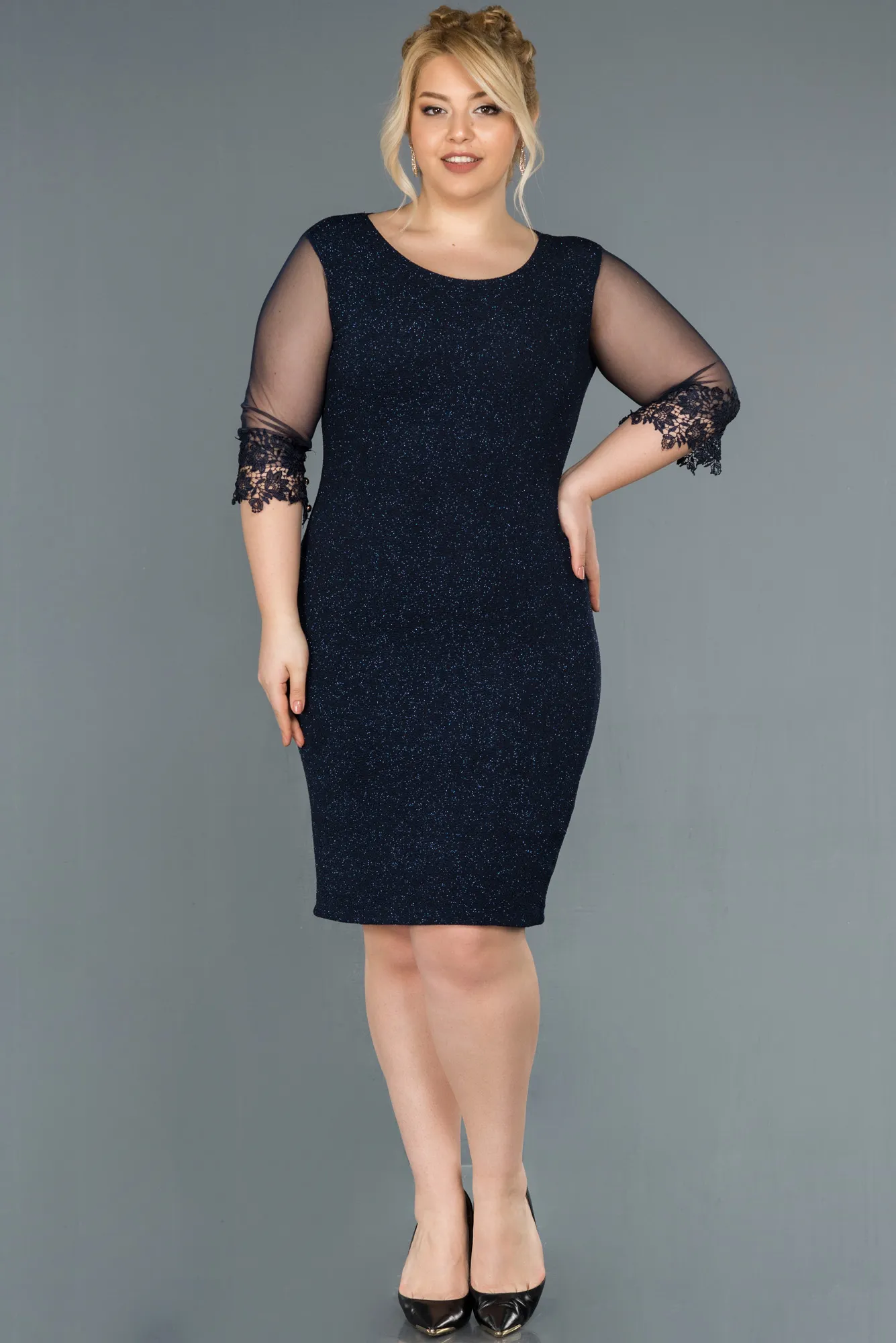 Navy Blue-Short Plus Size Evening Dress ABK1609