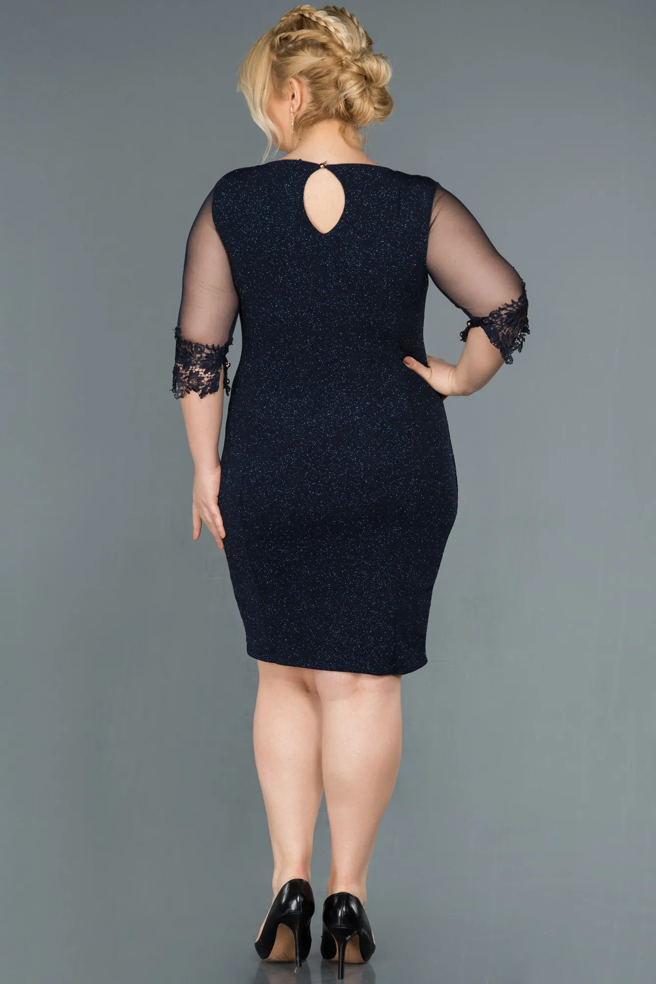 Navy Blue-Short Plus Size Evening Dress ABK1609