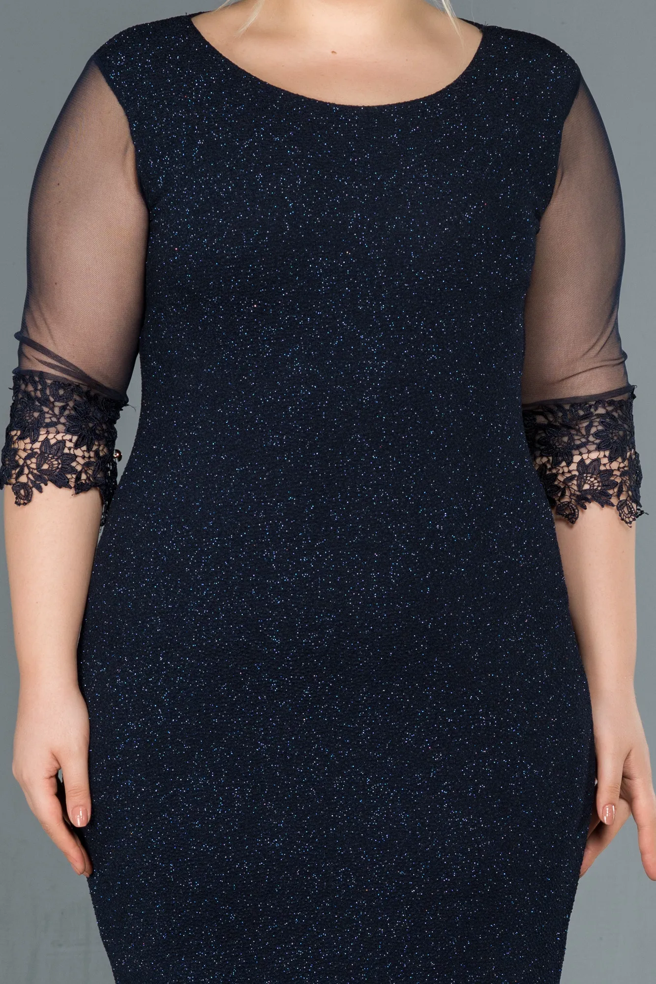 Navy Blue-Short Plus Size Evening Dress ABK1609