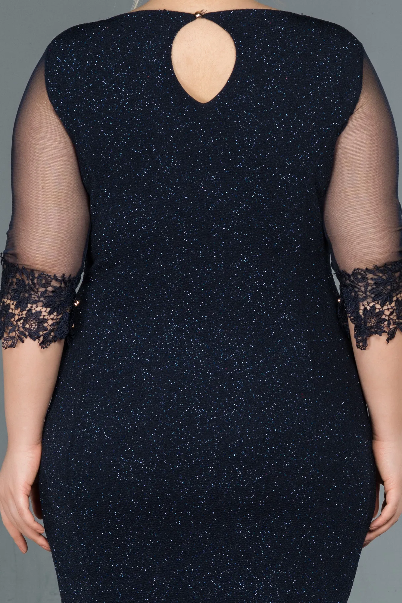 Navy Blue-Short Plus Size Evening Dress ABK1609