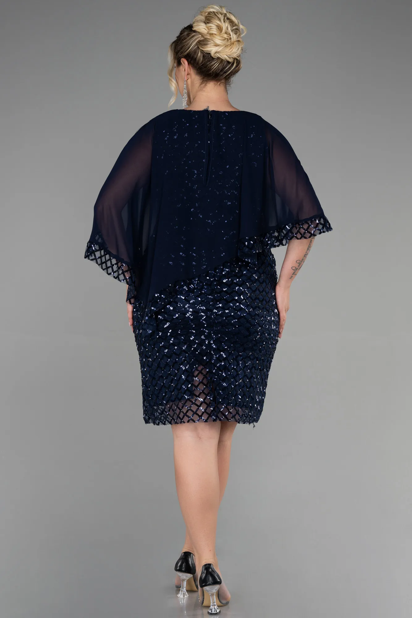 Navy Blue-Short Plus Size Evening Dress ABK1898