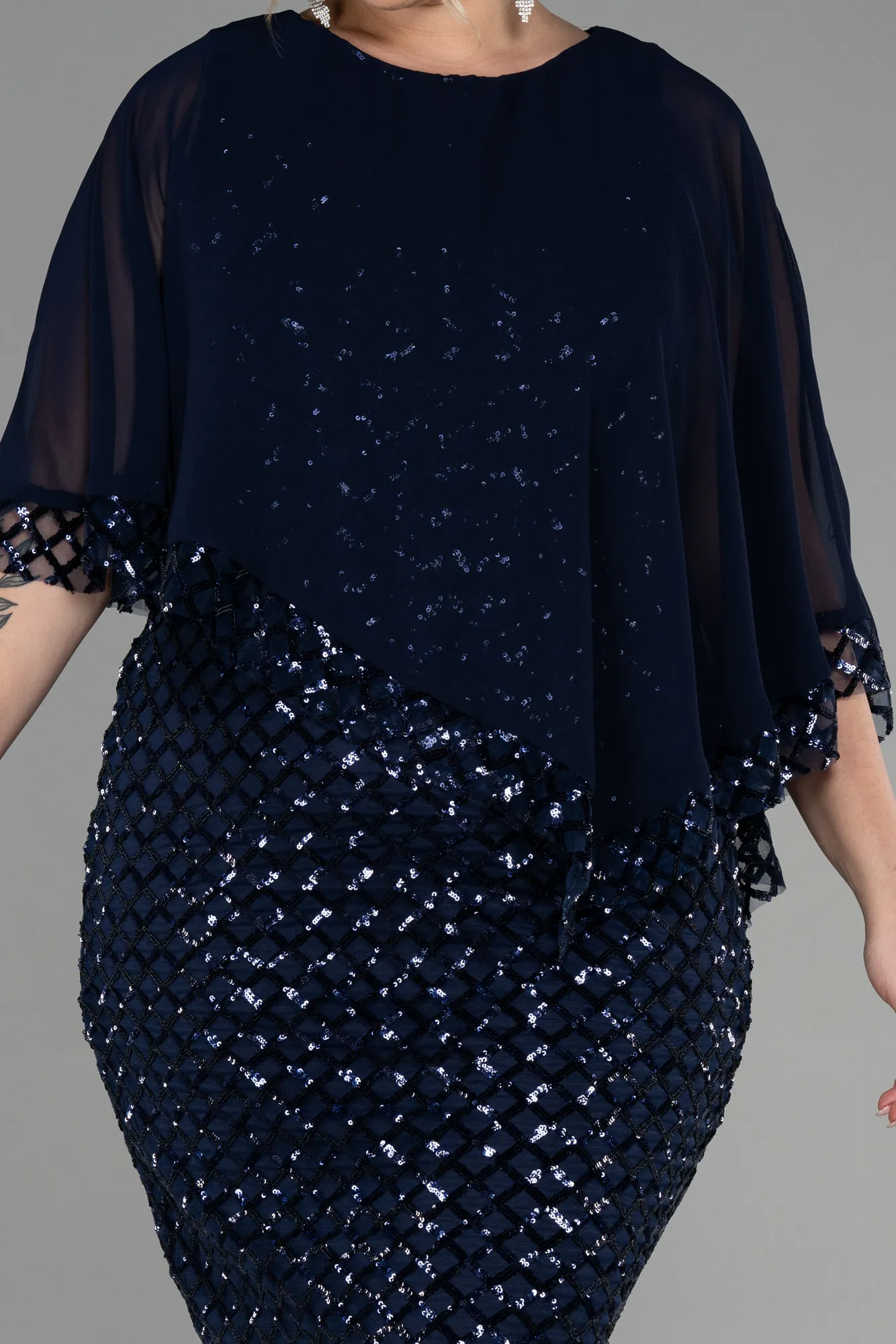 Navy Blue-Short Plus Size Evening Dress ABK1898