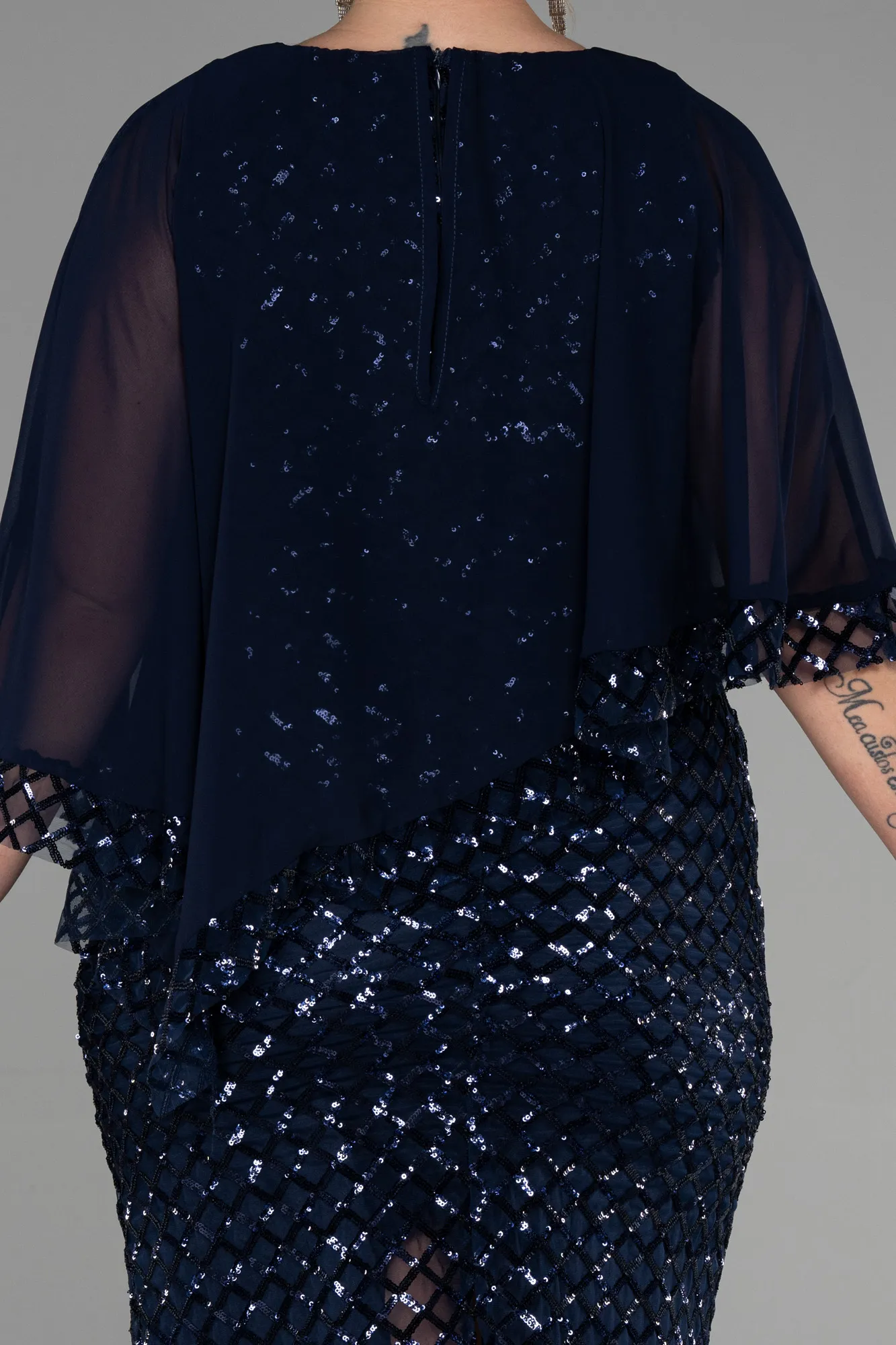 Navy Blue-Short Plus Size Evening Dress ABK1898