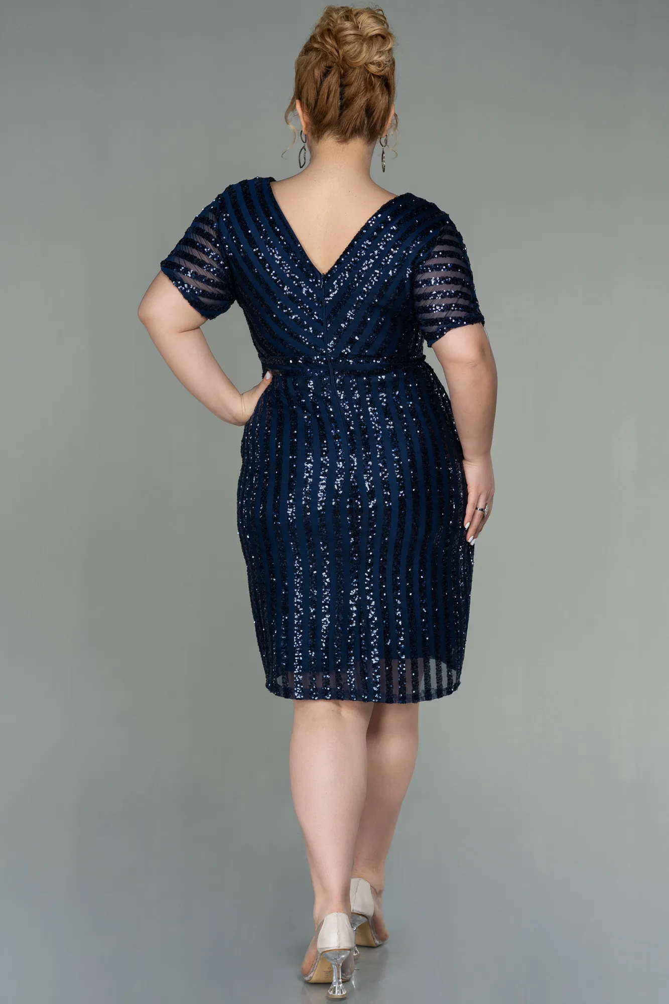 Navy Blue-Short Plus Size Evening Dress ABK686