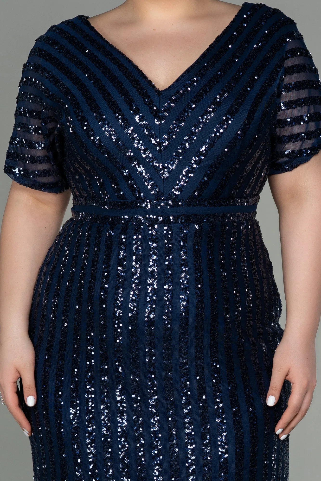 Navy Blue-Short Plus Size Evening Dress ABK686