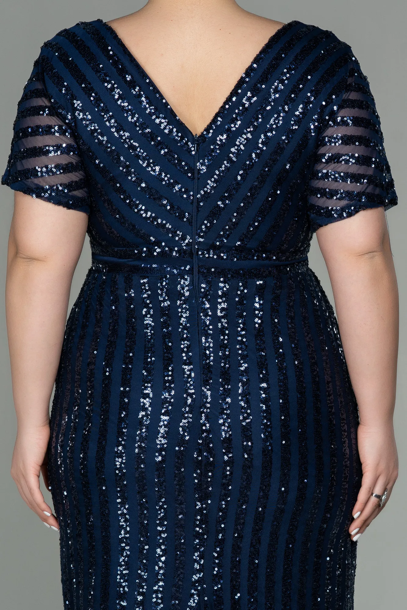 Navy Blue-Short Plus Size Evening Dress ABK686