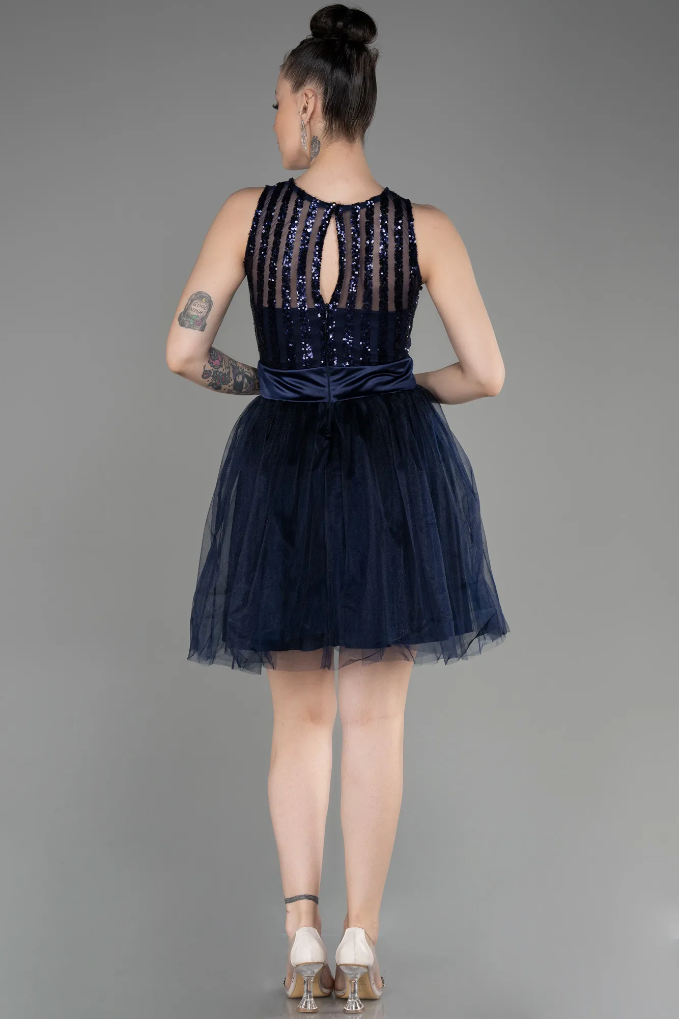 Navy Blue-Short Prom Gown ABK2016