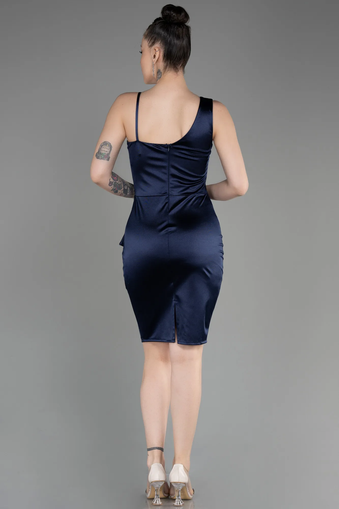 Navy Blue-Short Satin Cocktail Dress ABK2024