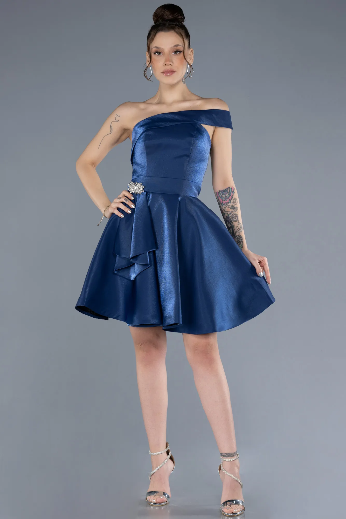 Navy Blue-Short Satin Cocktail Dress ABK2237