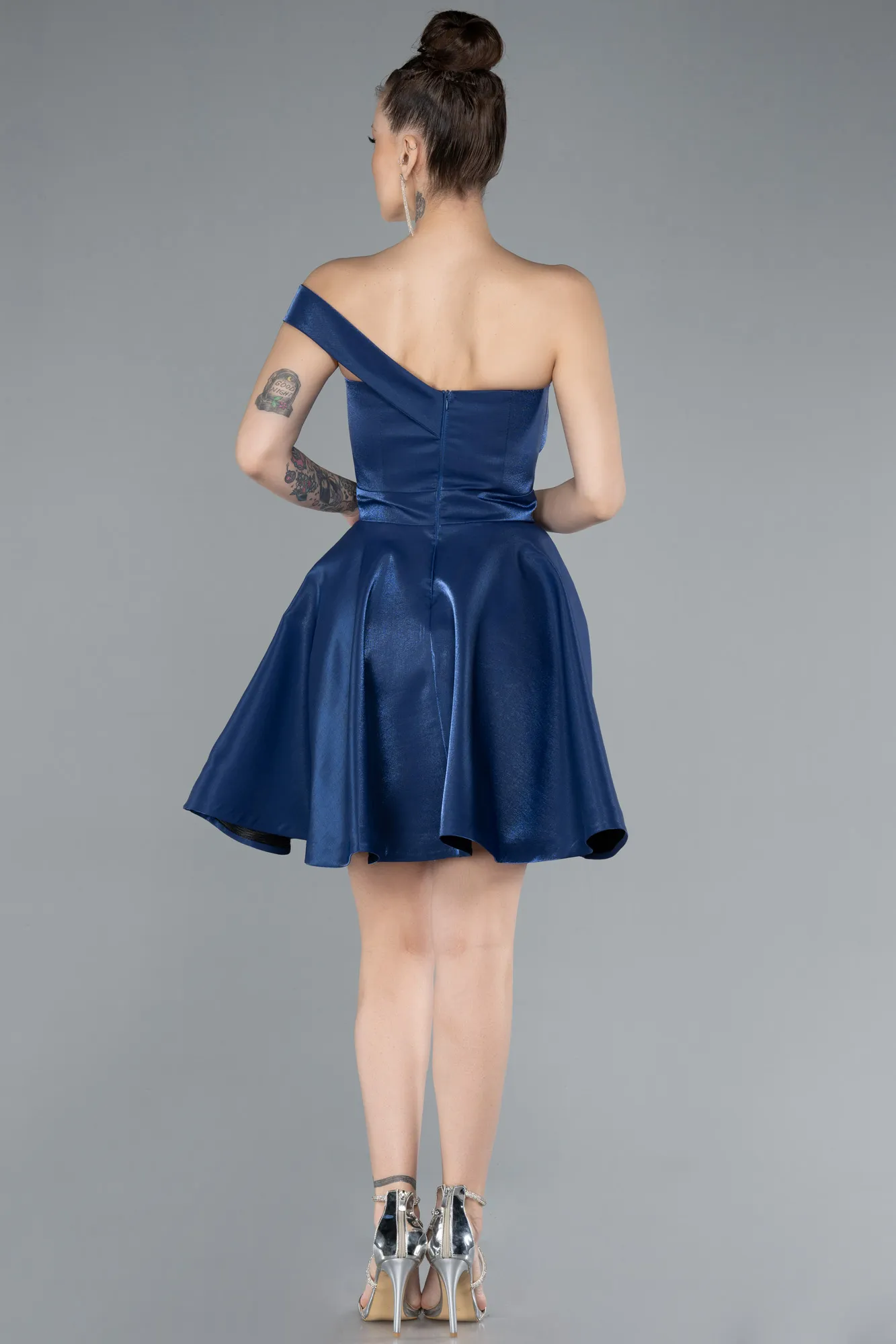 Navy Blue-Short Satin Cocktail Dress ABK2237