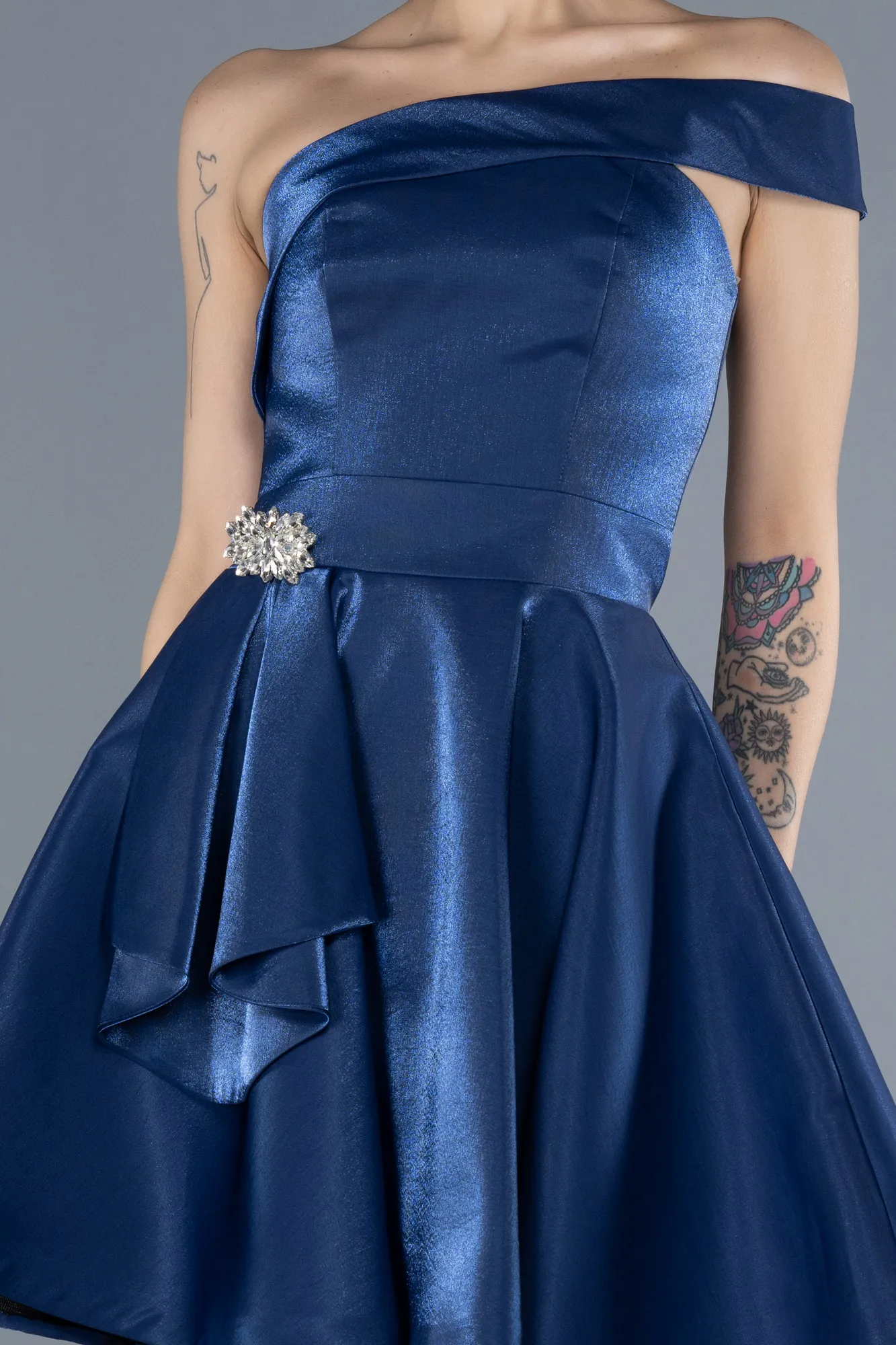 Navy Blue-Short Satin Cocktail Dress ABK2237