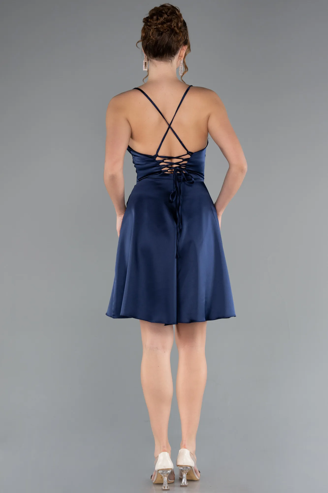 Navy Blue-Short Satin Cocktail Dress ABK2366