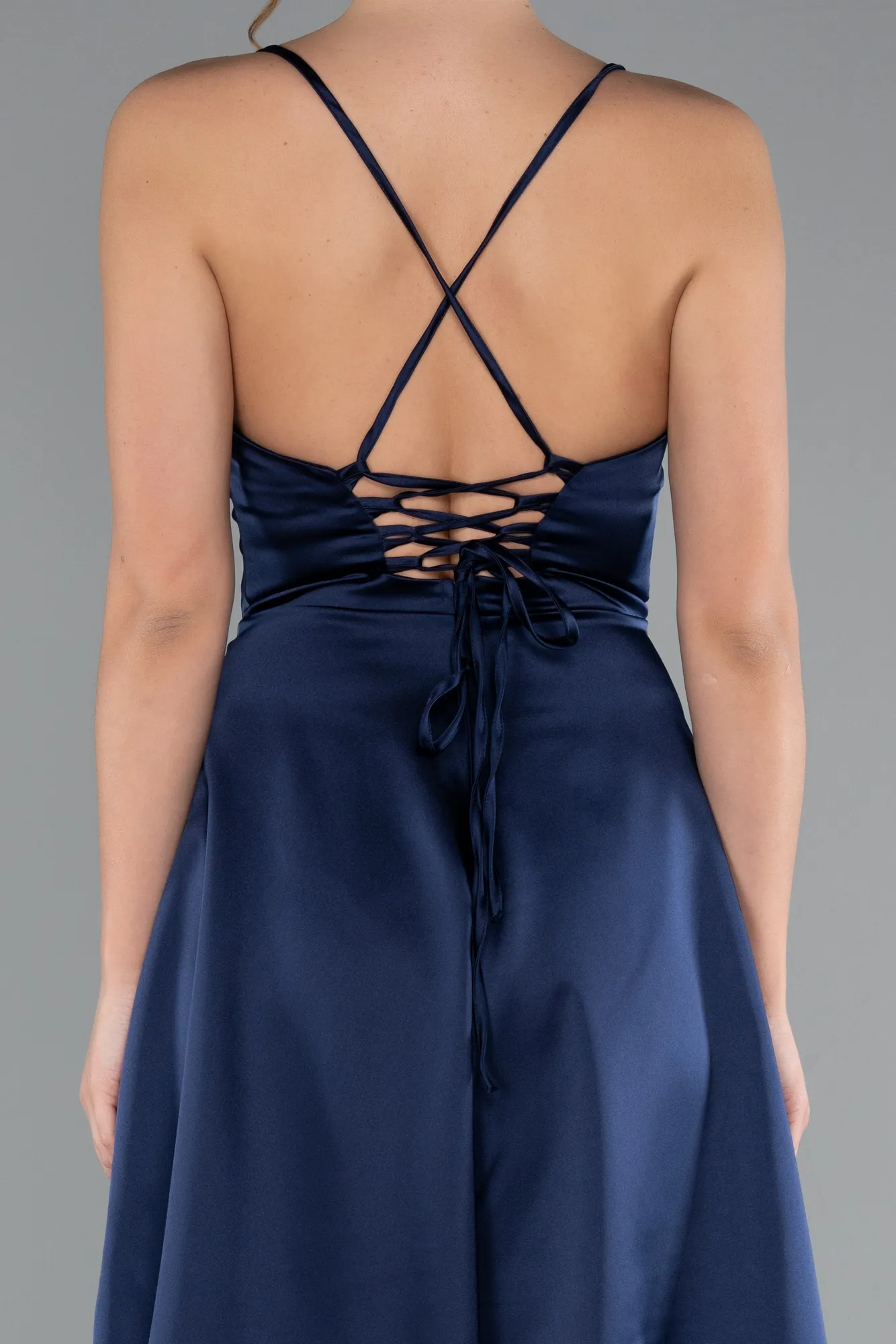 Navy Blue-Short Satin Cocktail Dress ABK2366