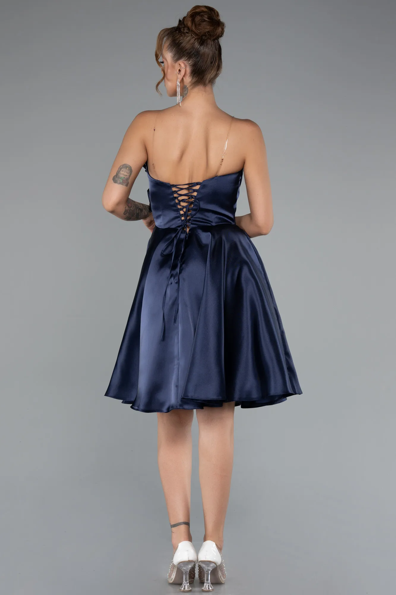 Navy Blue-Short Satin Cocktail Dress ABK2394